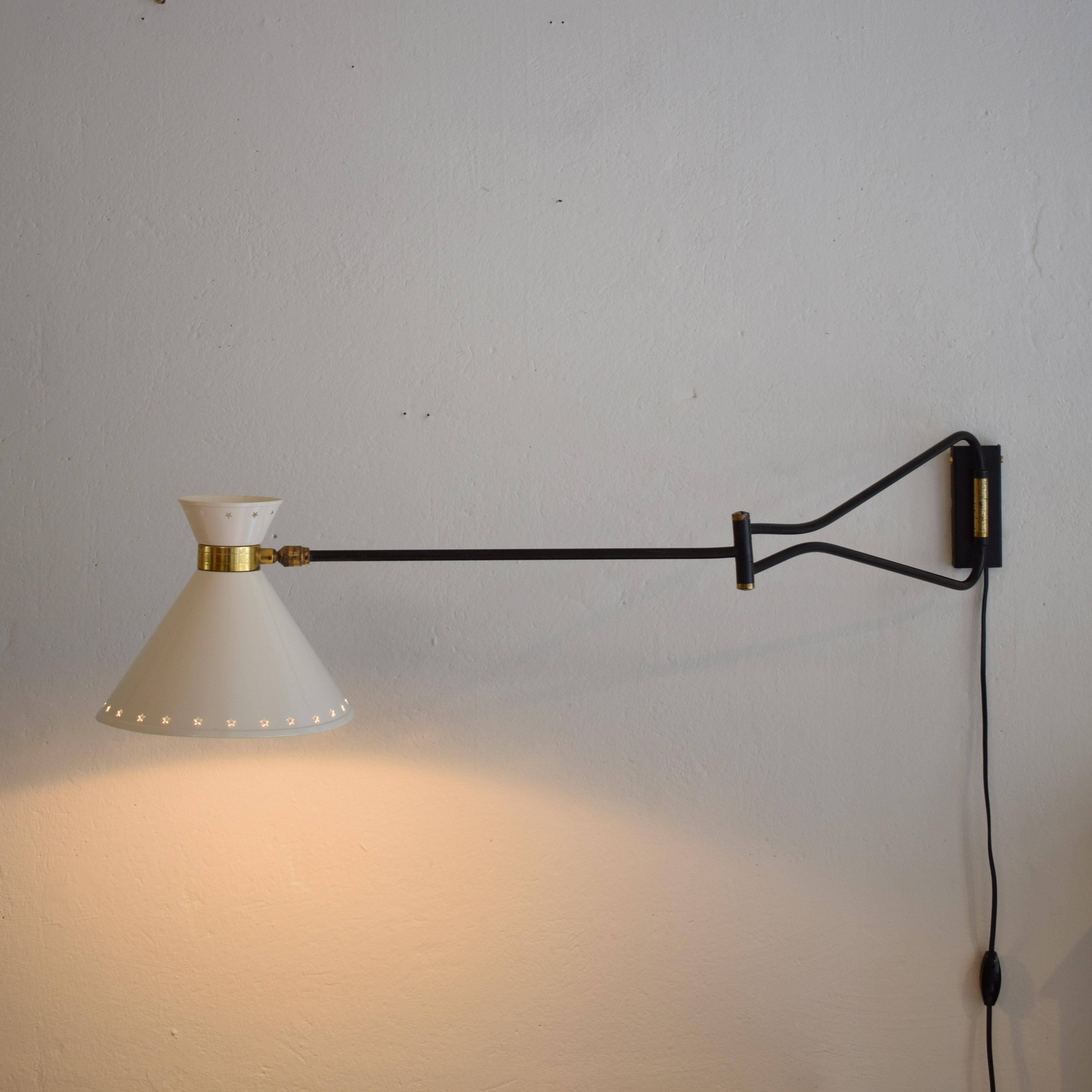 French Midcentury Creme Swing Arm Wall Light Lamp by Rene Mathieu / Lunel, 1950 1