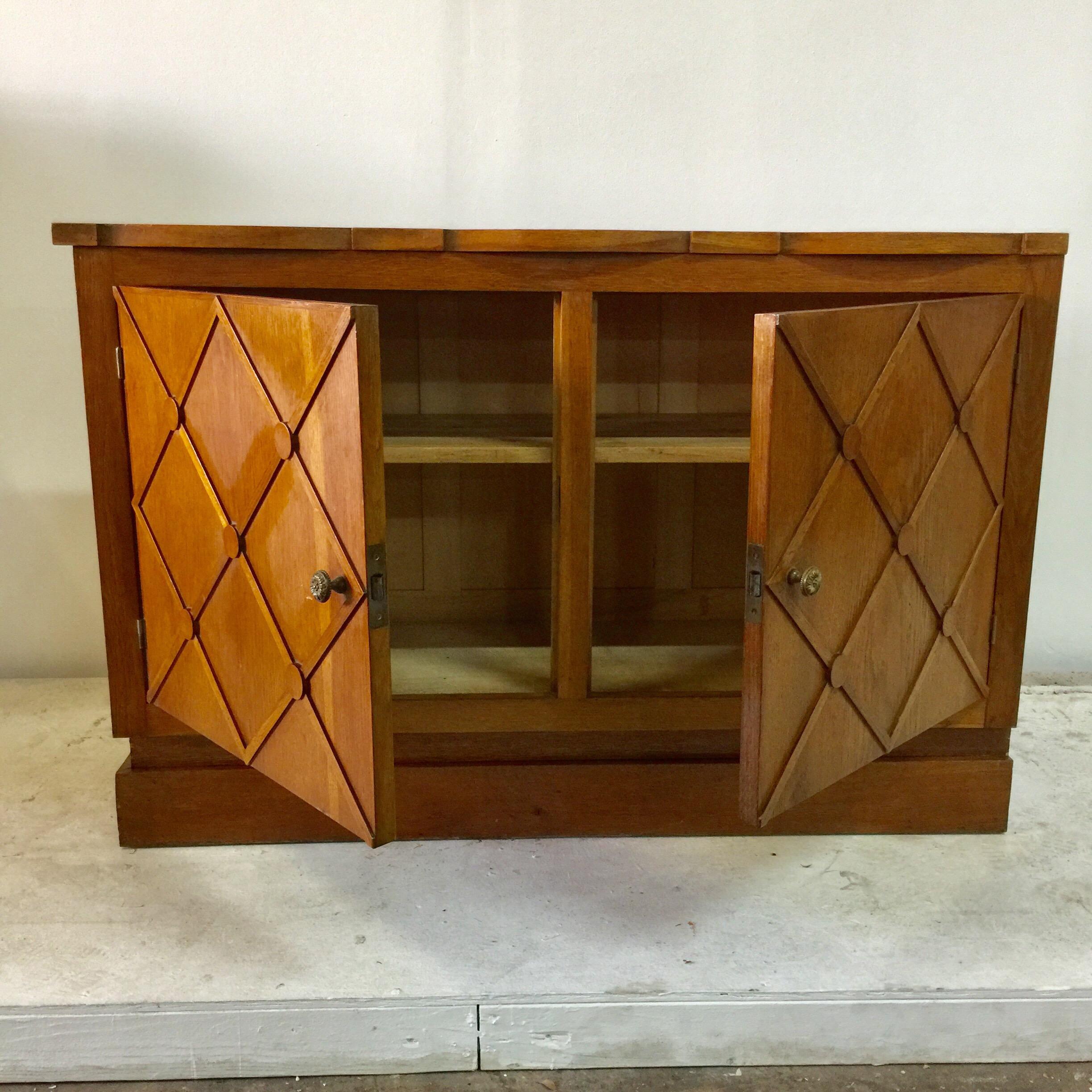 French Midcentury “Croissilon” Lattice Front Sideboard In Distressed Condition In East Hampton, NY
