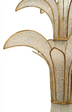 French Mid-Century Crystal and Gilt Metal Palm Chandelier
