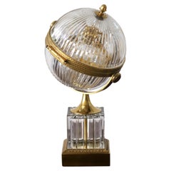 French Mid-Century Crystal Globe Liquor Cabinet, Cut Glass & Gilt Brass, 1960s