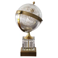 French Mid-Century Crystal Globe Liquor Cabinet, Cut Glass & Gilt Brass, 1960s