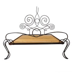 French Midcentury Custom Wrought Iron Bed Frame, Full Artisanal Bespoke Vintage