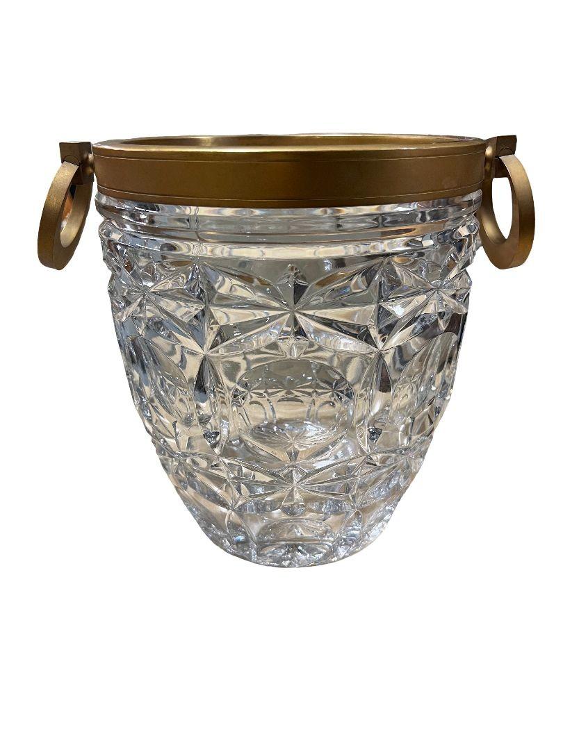 French Mid-century Cut Crystal & Brass Champagne Ice Bucket by E.L. In Excellent Condition For Sale In Van Nuys, CA