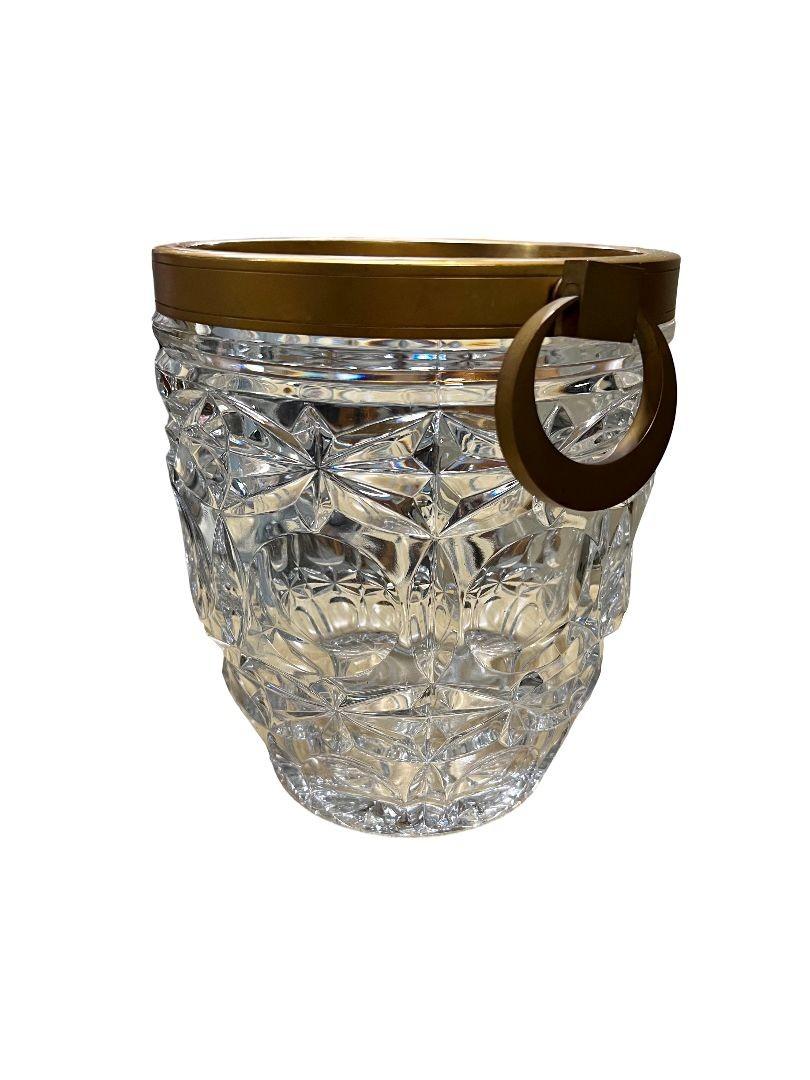 Mid-20th Century French Mid-century Cut Crystal & Brass Champagne Ice Bucket by E.L. For Sale