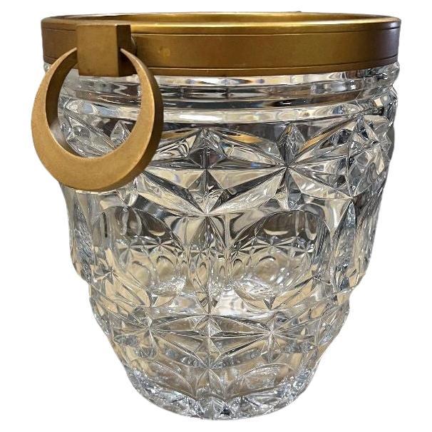 French Mid-century Cut Crystal & Brass Champagne Ice Bucket by E.L. For Sale