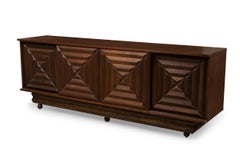French Mid-Century Dark Walnut Four-Door Credenza Style of Maxime Old