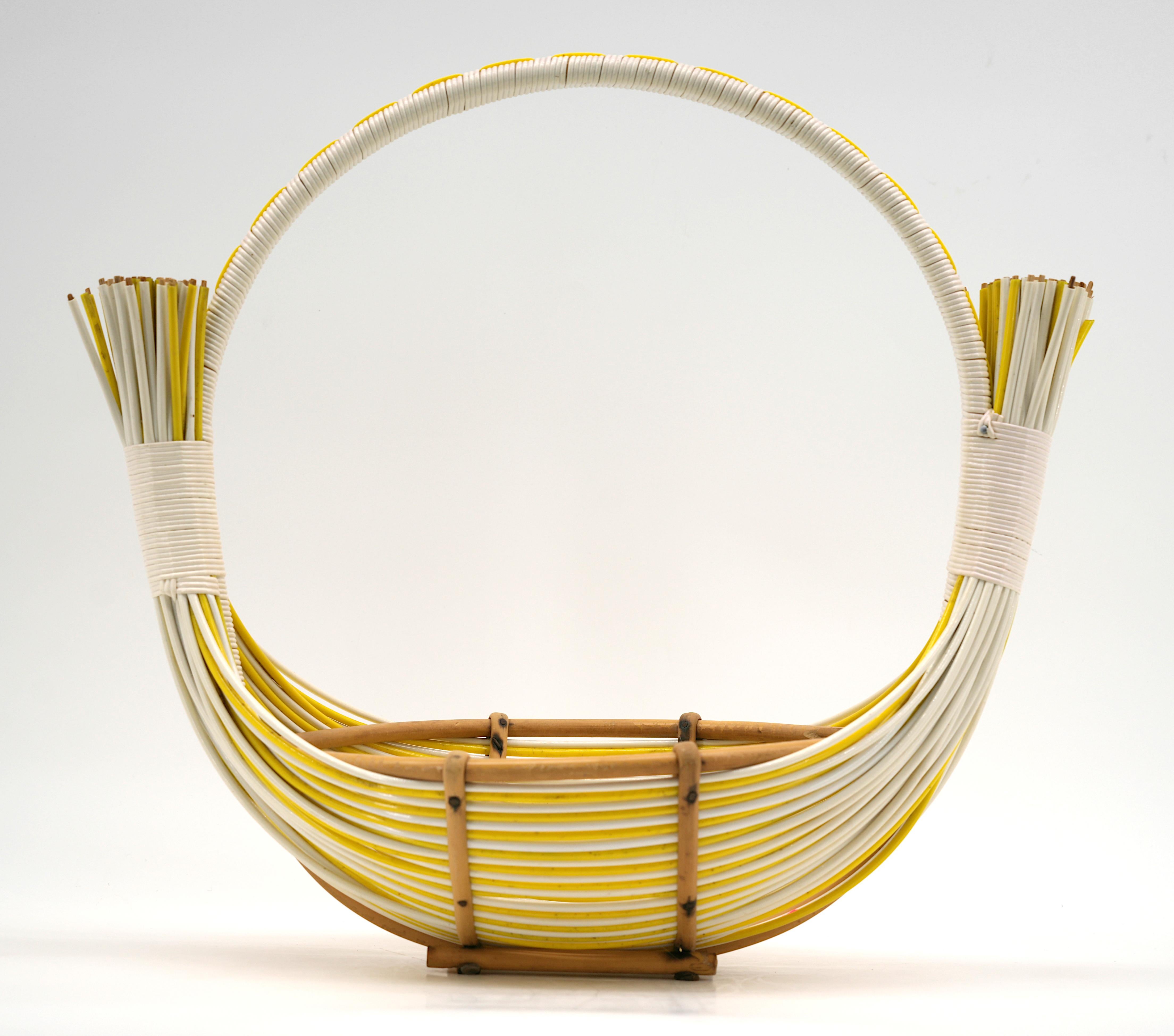 Mid-Century Modern French Mid-century Decorative Rattan Basket, 1950s