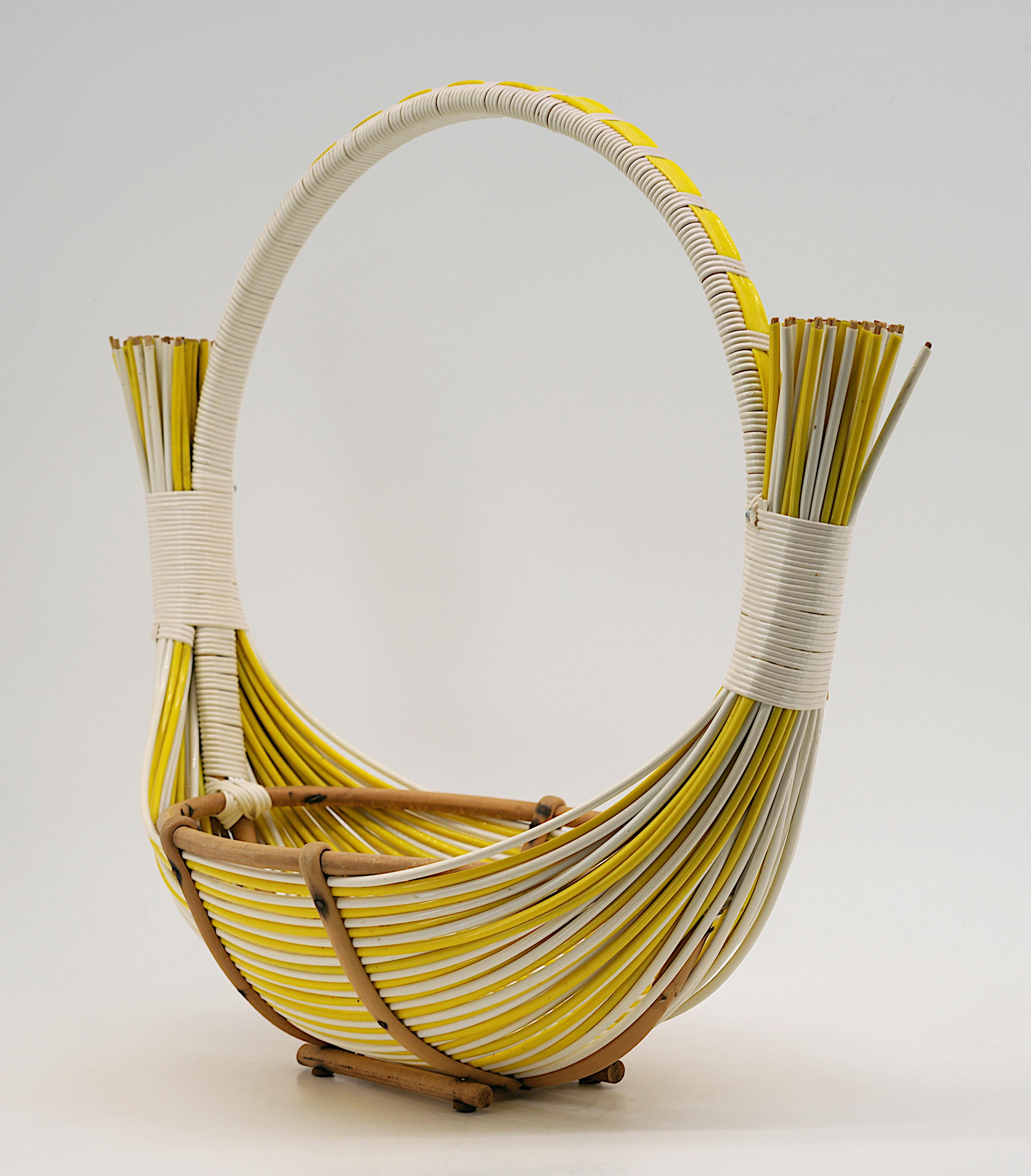 French Mid-century Decorative Rattan Basket, 1950s 2