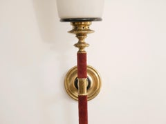 French Midcentury Design Maison Arlus Brass & Glass Torchere Wall Sconces Lamps