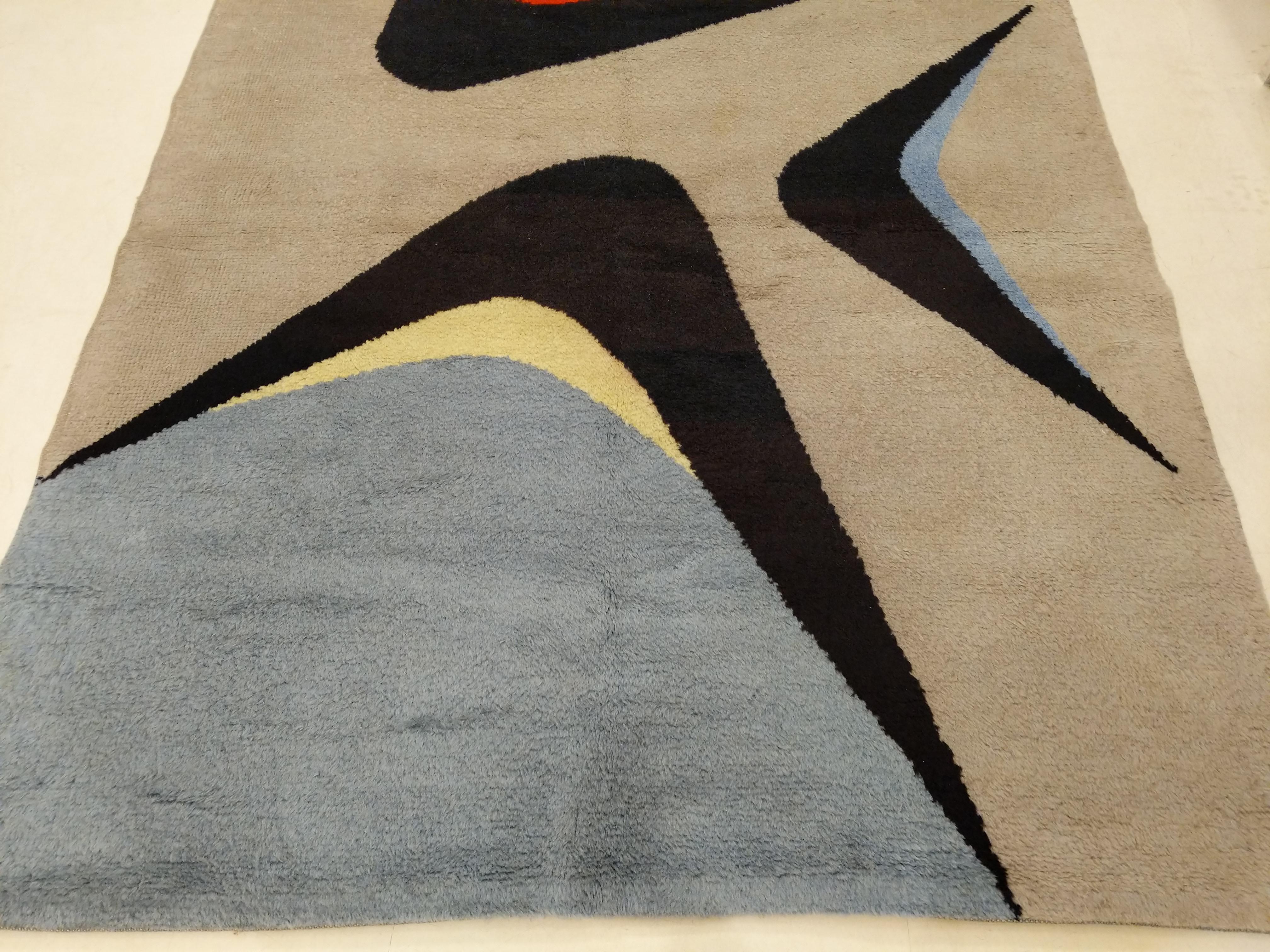 Wool French Midcentury Design Rug by Jacques Borker For Sale