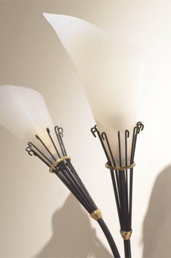 French Midcentury Design, Two Maison Arlus Brass and Plexi Wall Sconces Lamps