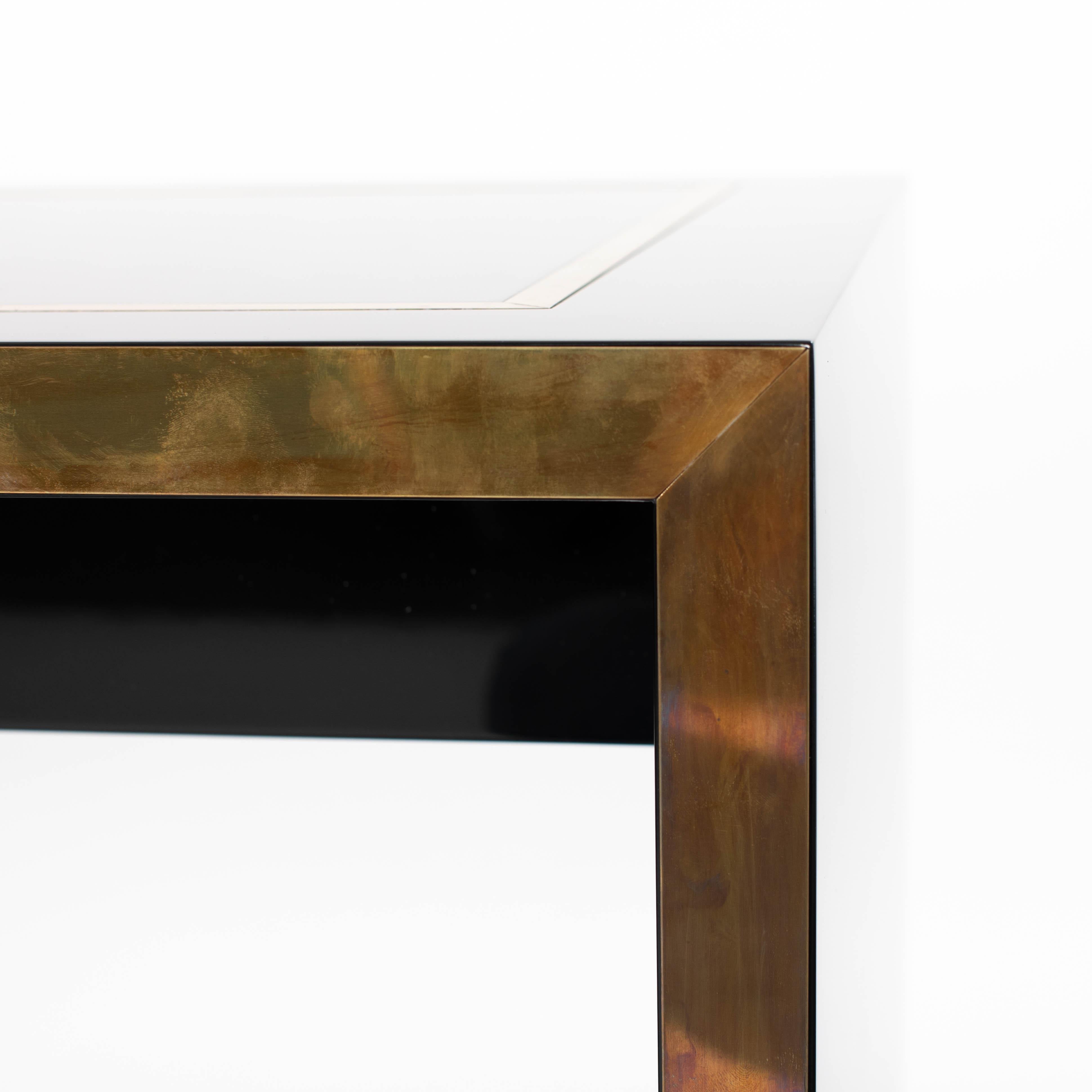 French Mid-Century Desk in Black Lacquer with Brass Details by Jean Claude Mahey For Sale 4