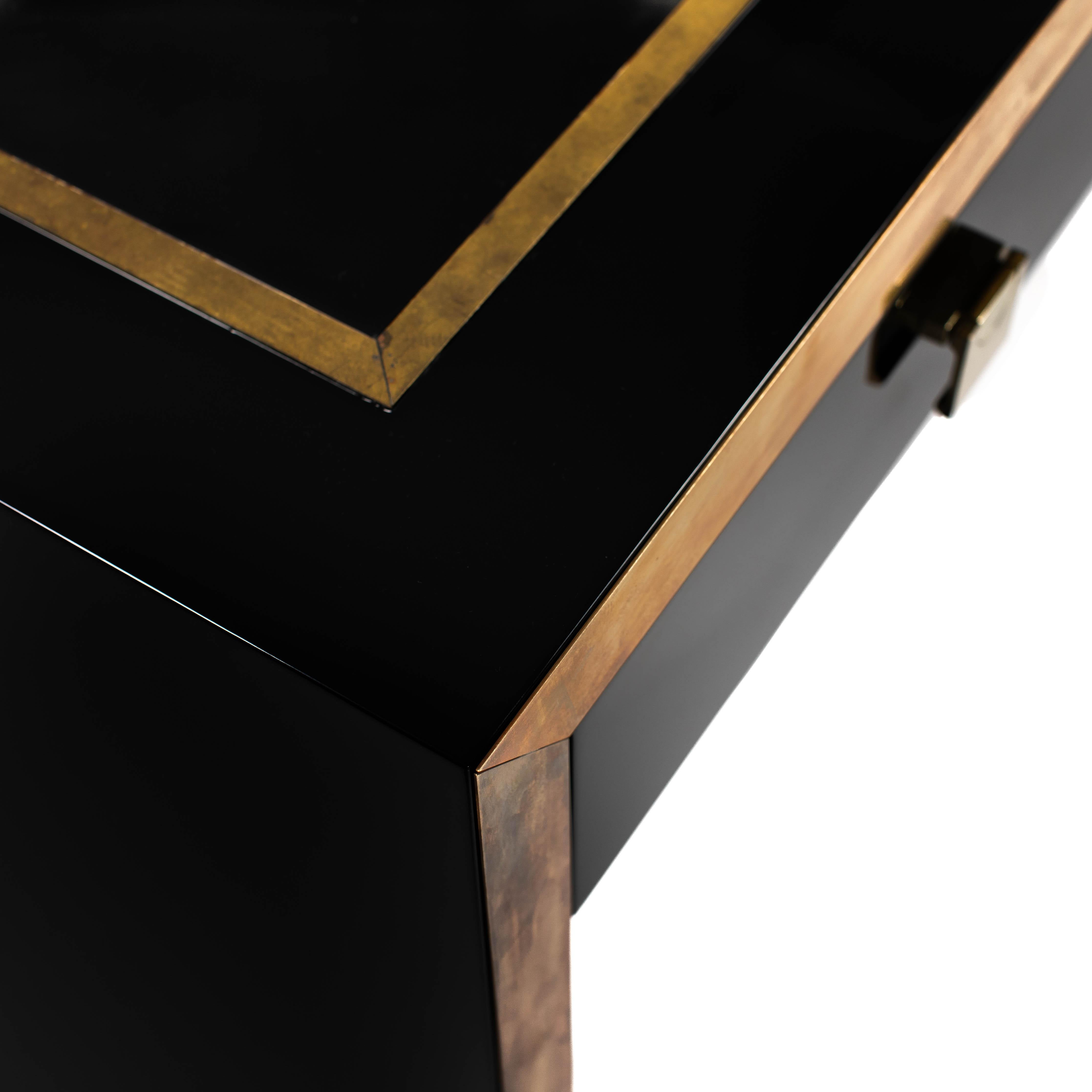 French Mid-Century Desk in Black Lacquer with Brass Details by Jean Claude Mahey 3