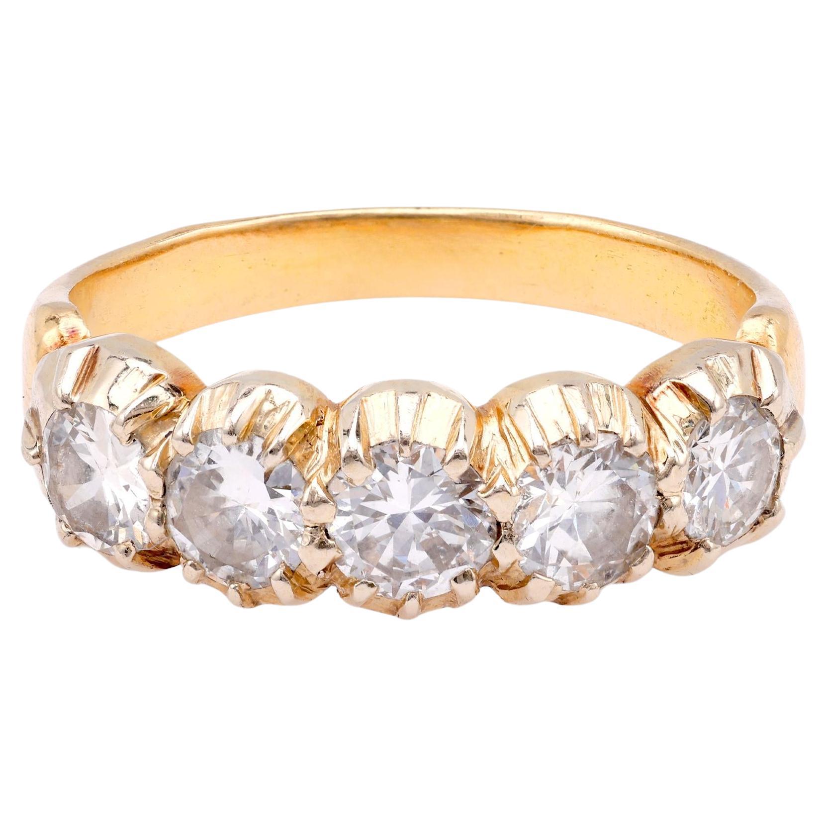 French Mid Century Diamond 18K Yellow Gold Half Eternity Band For Sale ...