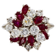 French Mid Century Diamond and Ruby Platinum Cocktail Ring