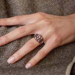 French Mid Century diamond sapphire ruby 18k rose gold ring
