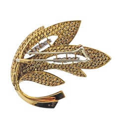 French Mid Century Diamond Yellow Gold Brooch Pin