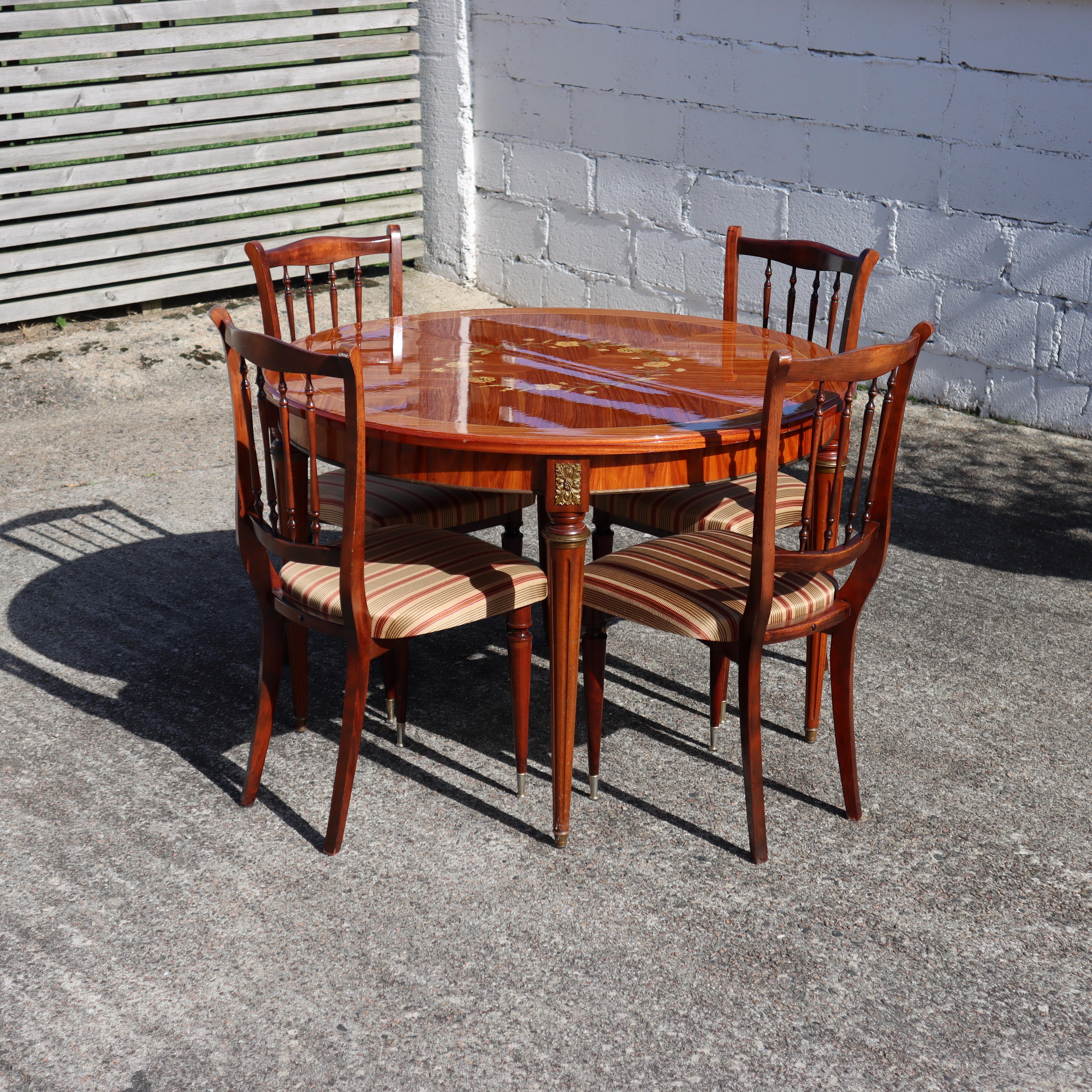 French Mid-Century Dining Chairs-Set of 6 upholstered Mahogany Dining Chairs-60s 4