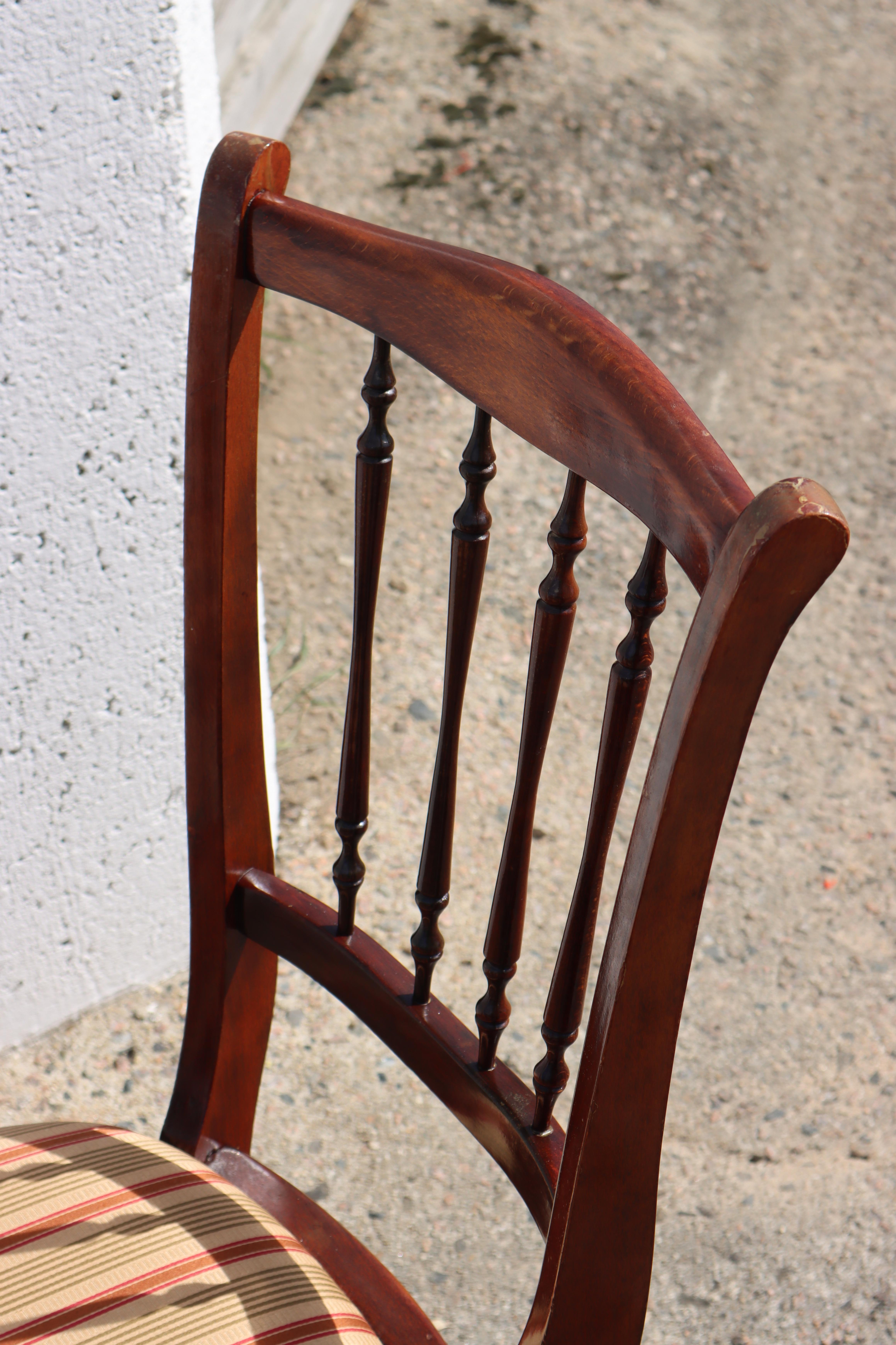 French Mid-Century Dining Chairs-Set of 6 upholstered Mahogany Dining Chairs-60s 5