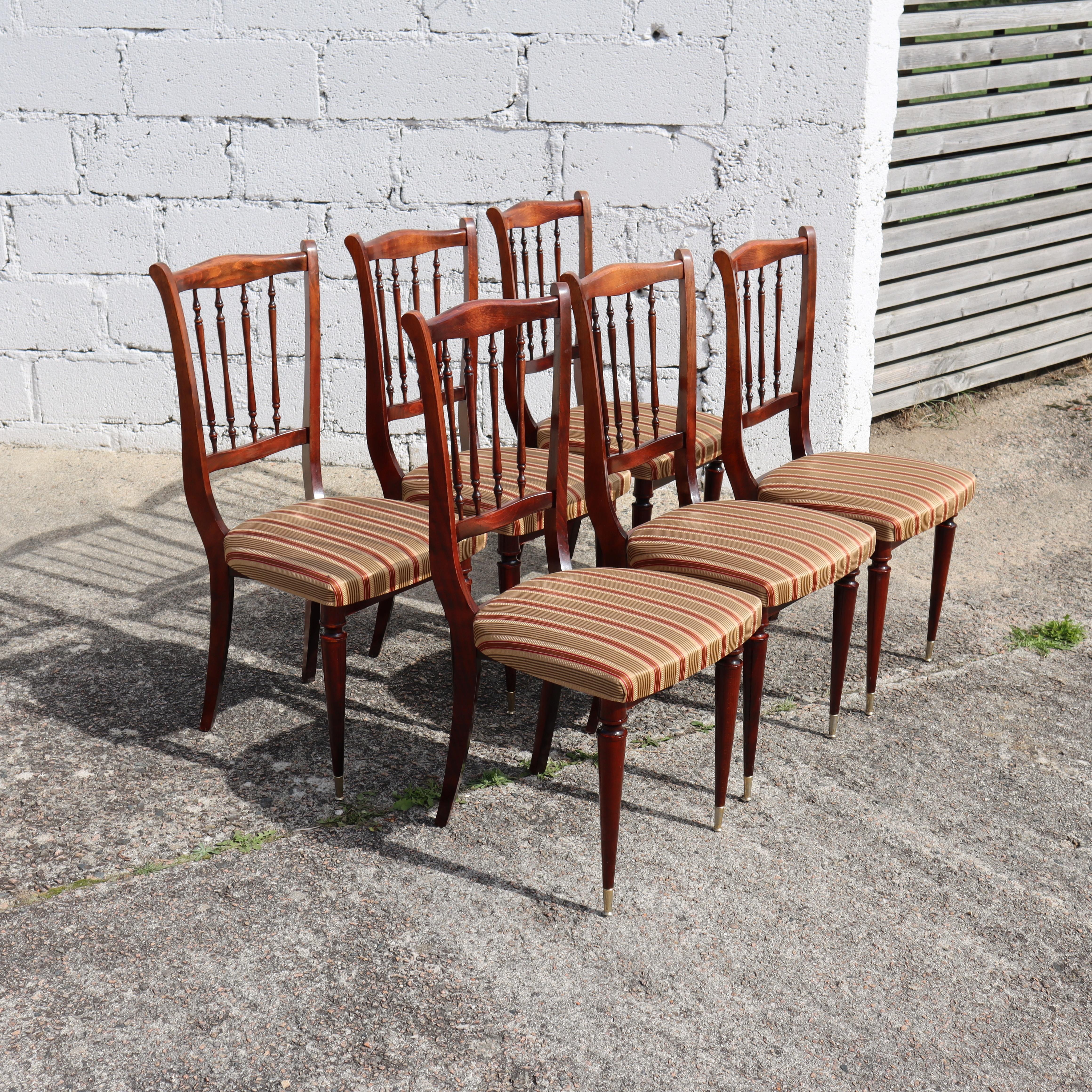 French Mid-Century Dining Chairs-Set of 6 upholstered Mahogany Dining Chairs-60s In Good Condition In Bussiere Dunoise, Nouvel Aquitaine