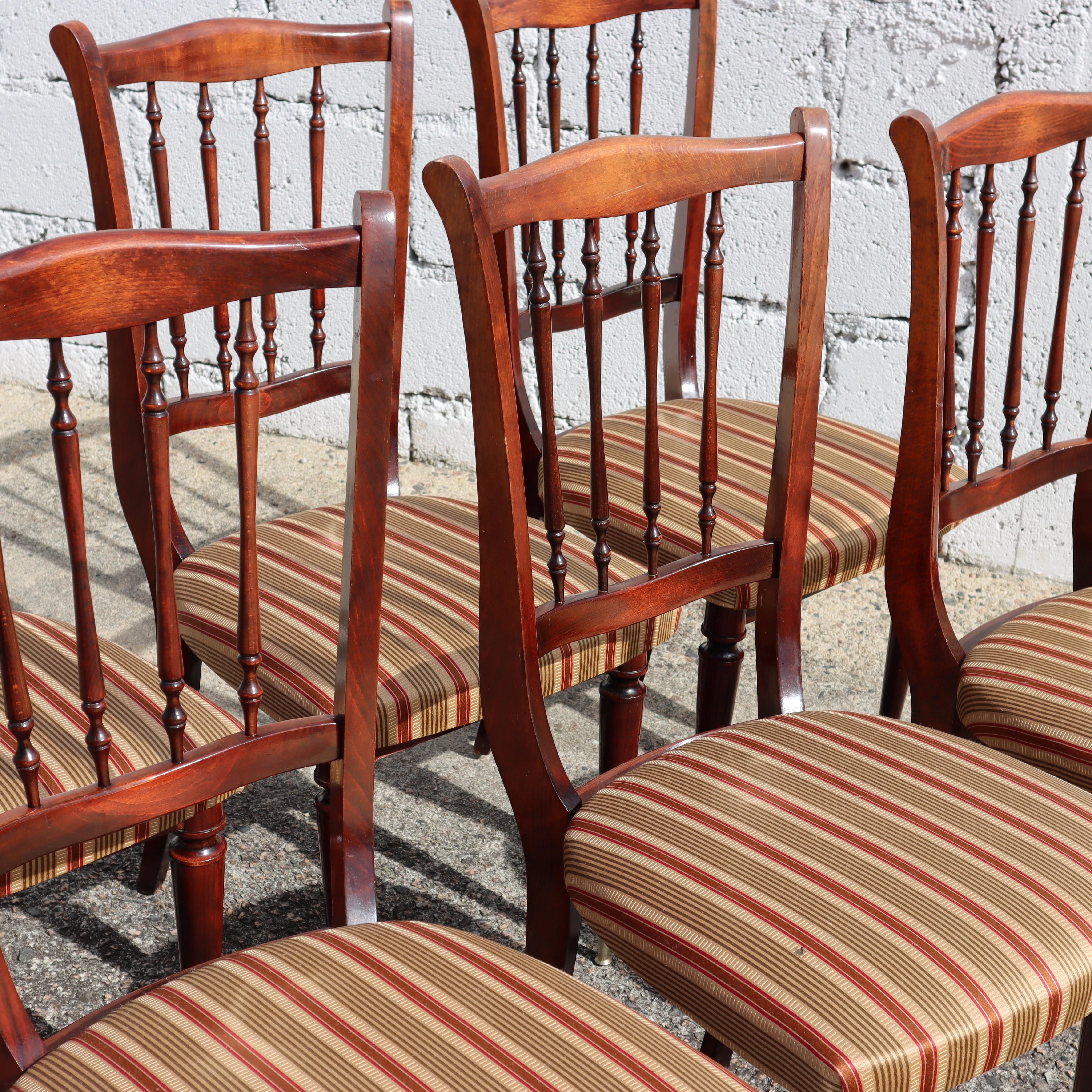 Mid-20th Century French Mid-Century Dining Chairs-Set of 6 upholstered Mahogany Dining Chairs-60s