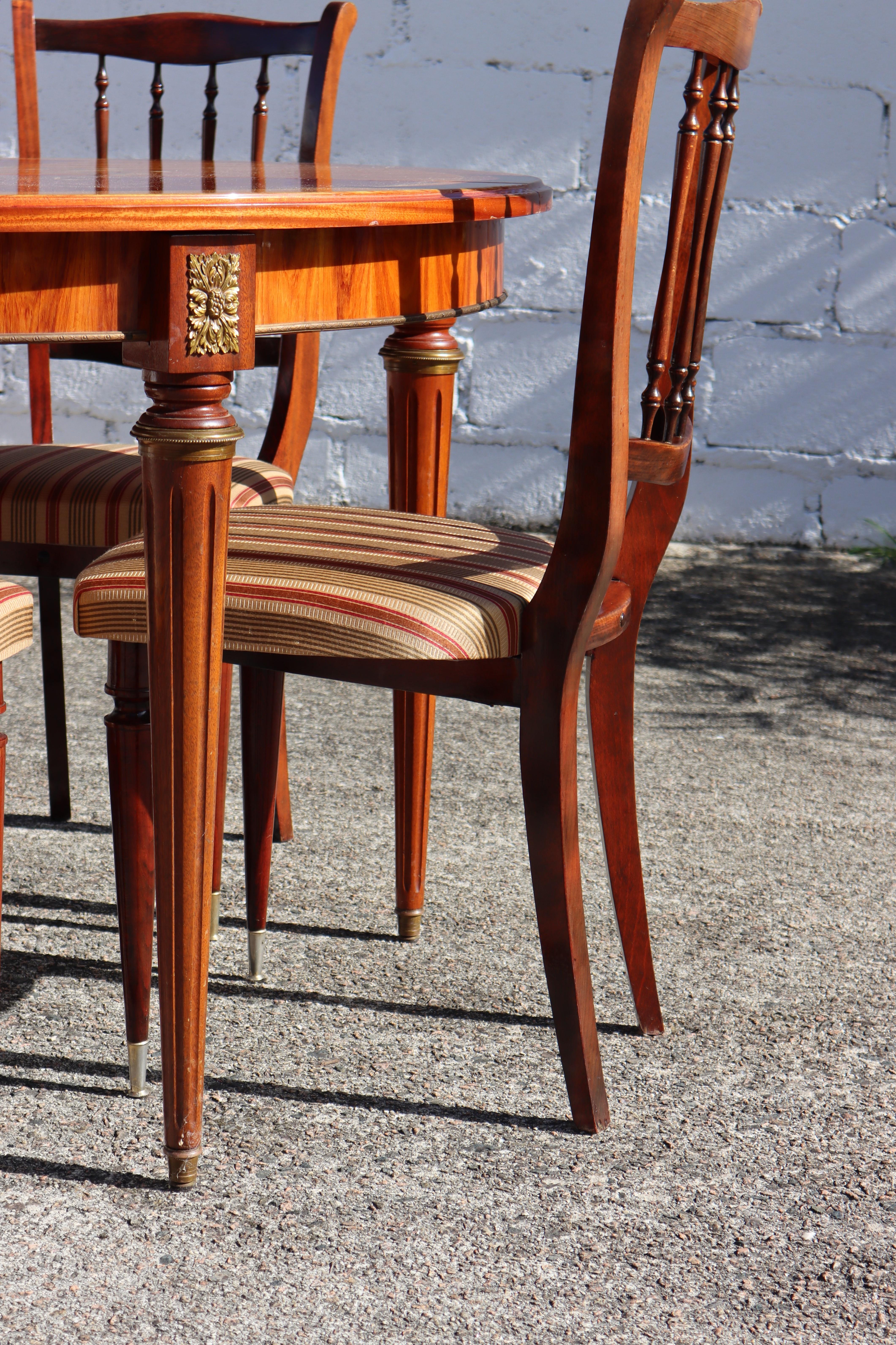 French Mid-Century Dining Chairs-Set of 6 upholstered Mahogany Dining Chairs-60s 3