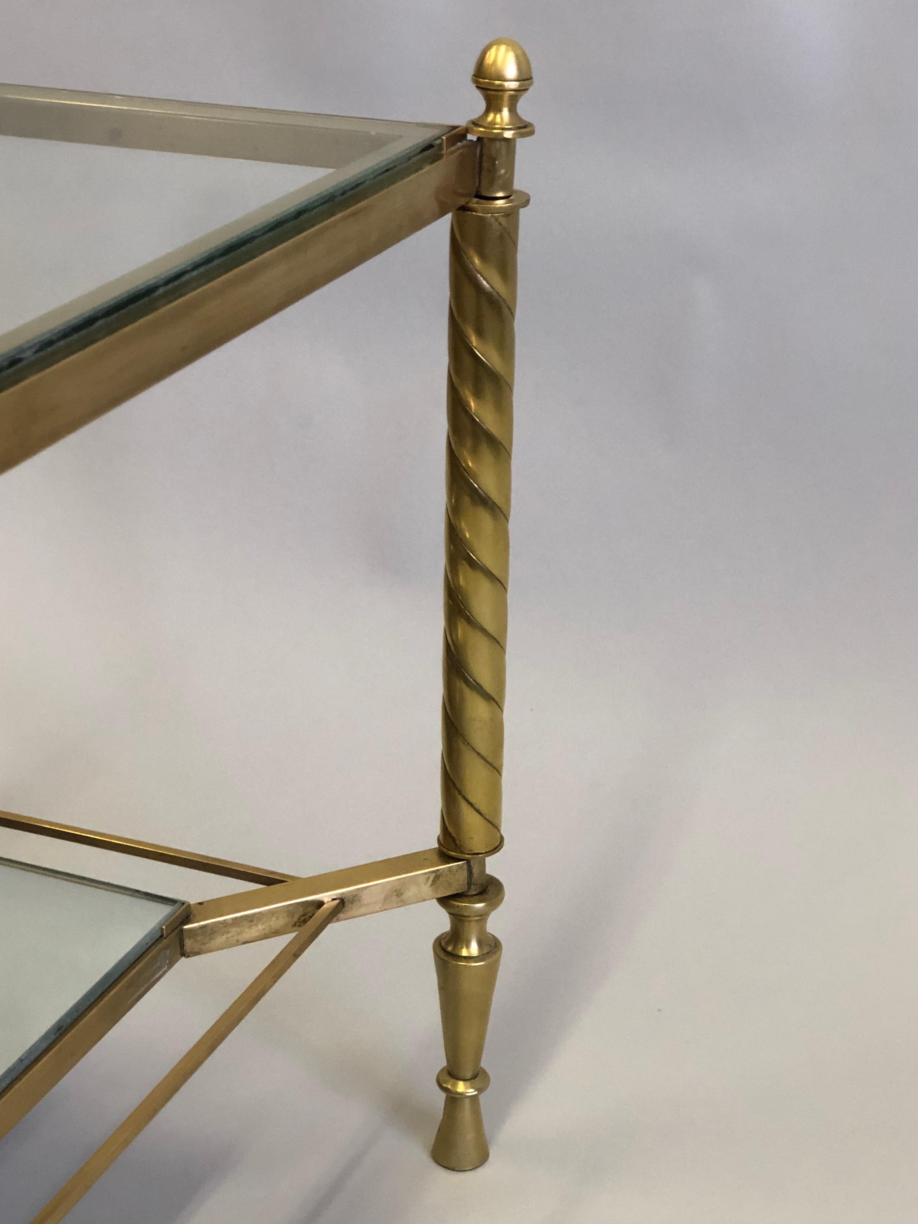 Mid-Century Modern French Modern Neoclassical Double Tier Brass Coffee Table Att. Gilbert Poillerat