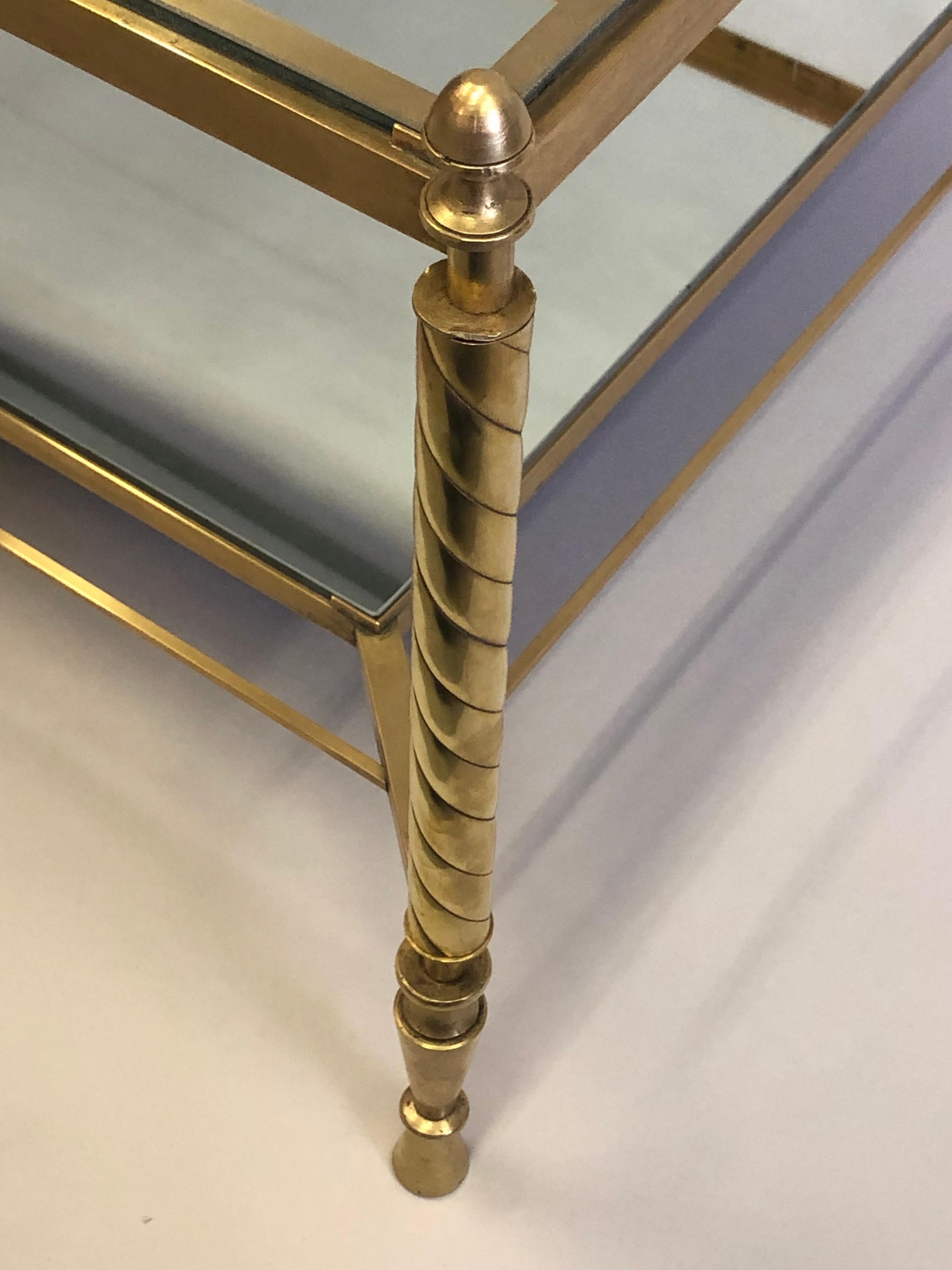 French Modern Neoclassical Double Tier Brass Coffee Table Att. Gilbert Poillerat In Good Condition In New York, NY