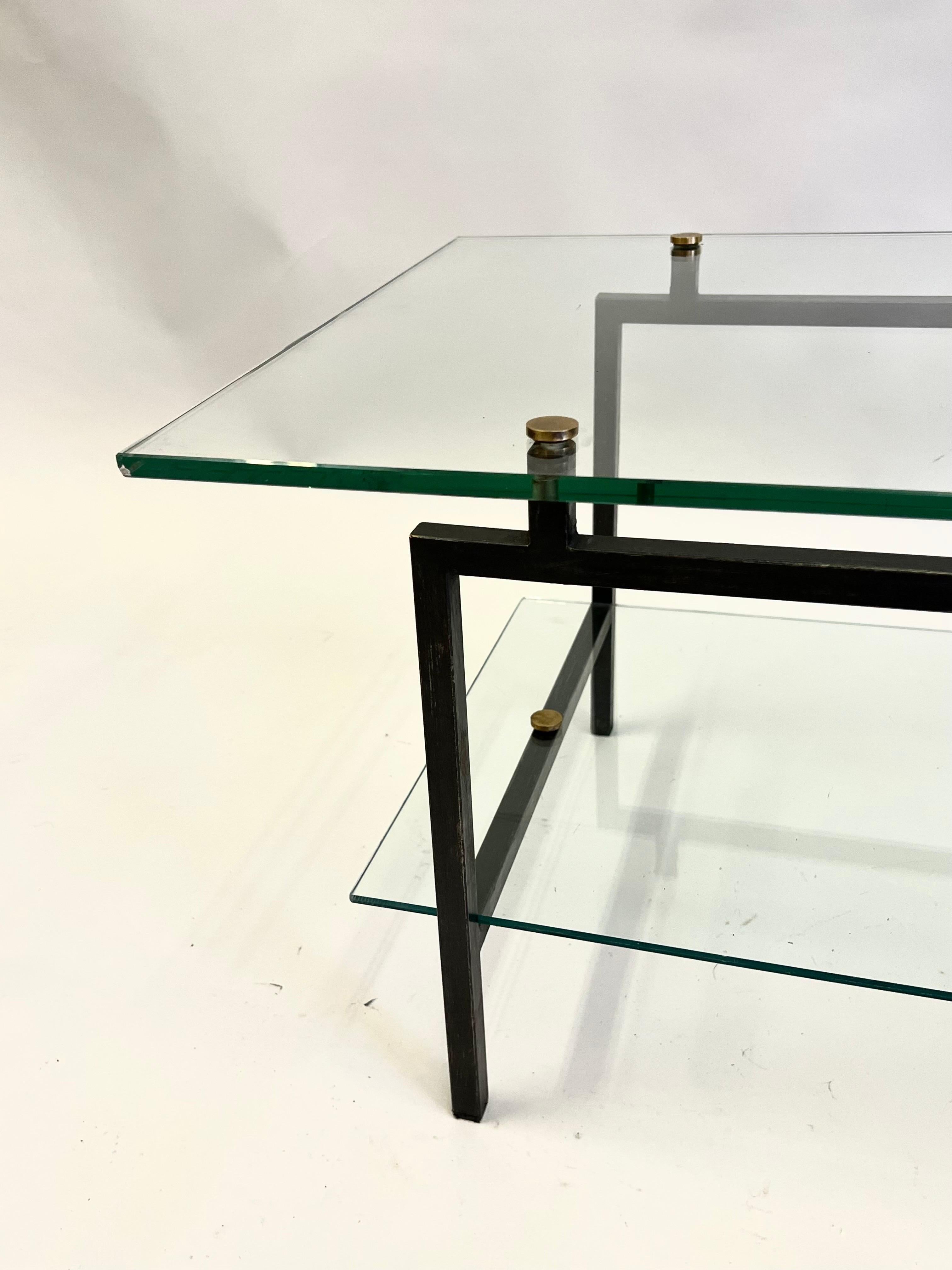 French Mid-Century Double Tier Steel & Glass Cocktail Table by Pierre Guariche For Sale 4