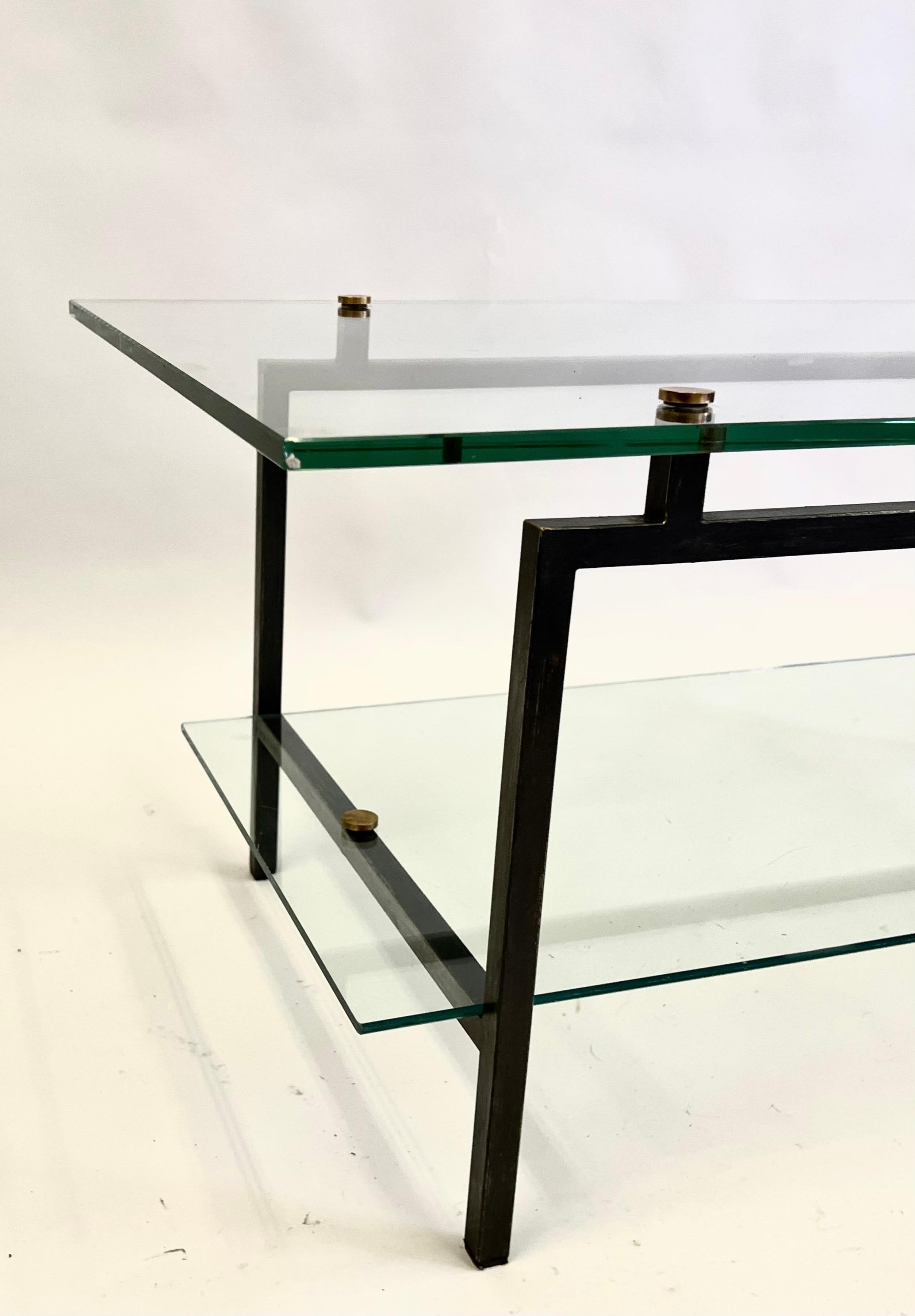 French Mid-Century Double Tier Steel & Glass Cocktail Table by Pierre Guariche For Sale 6