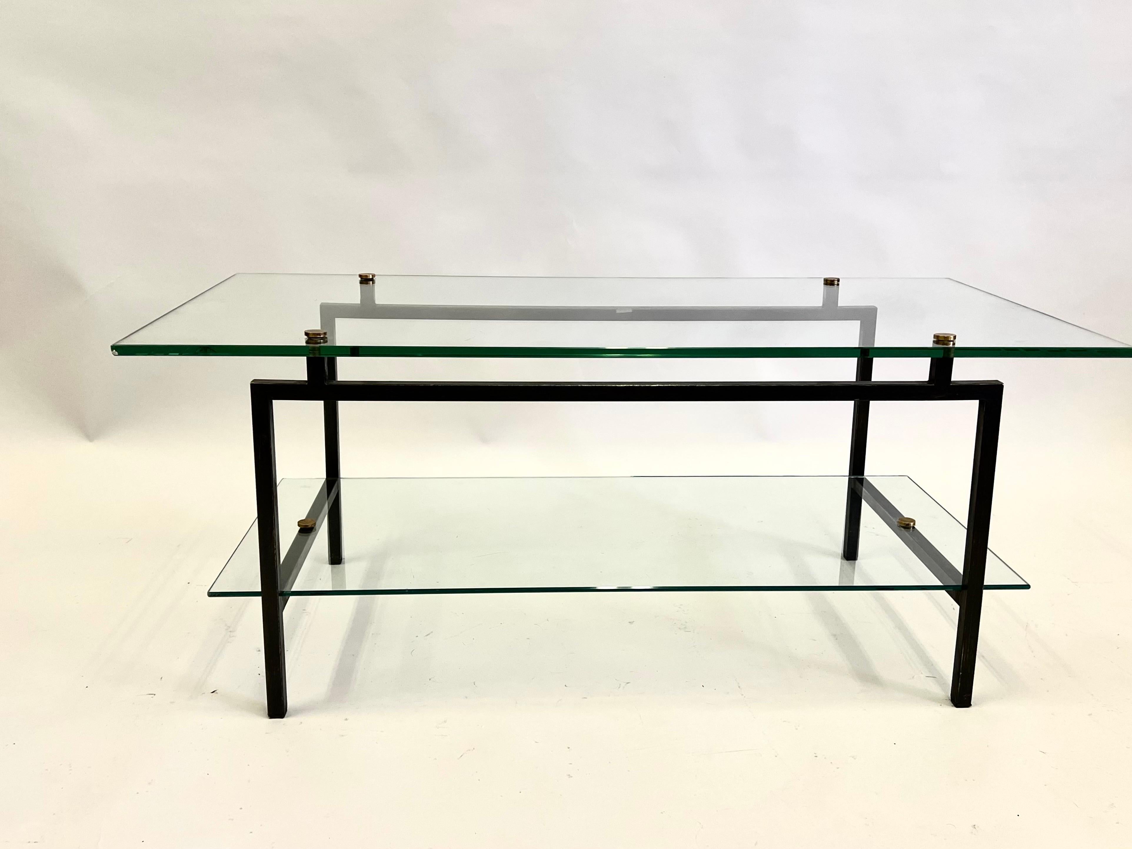Mid-Century Modern French Mid-Century Double Tier Steel & Glass Cocktail Table by Pierre Guariche For Sale