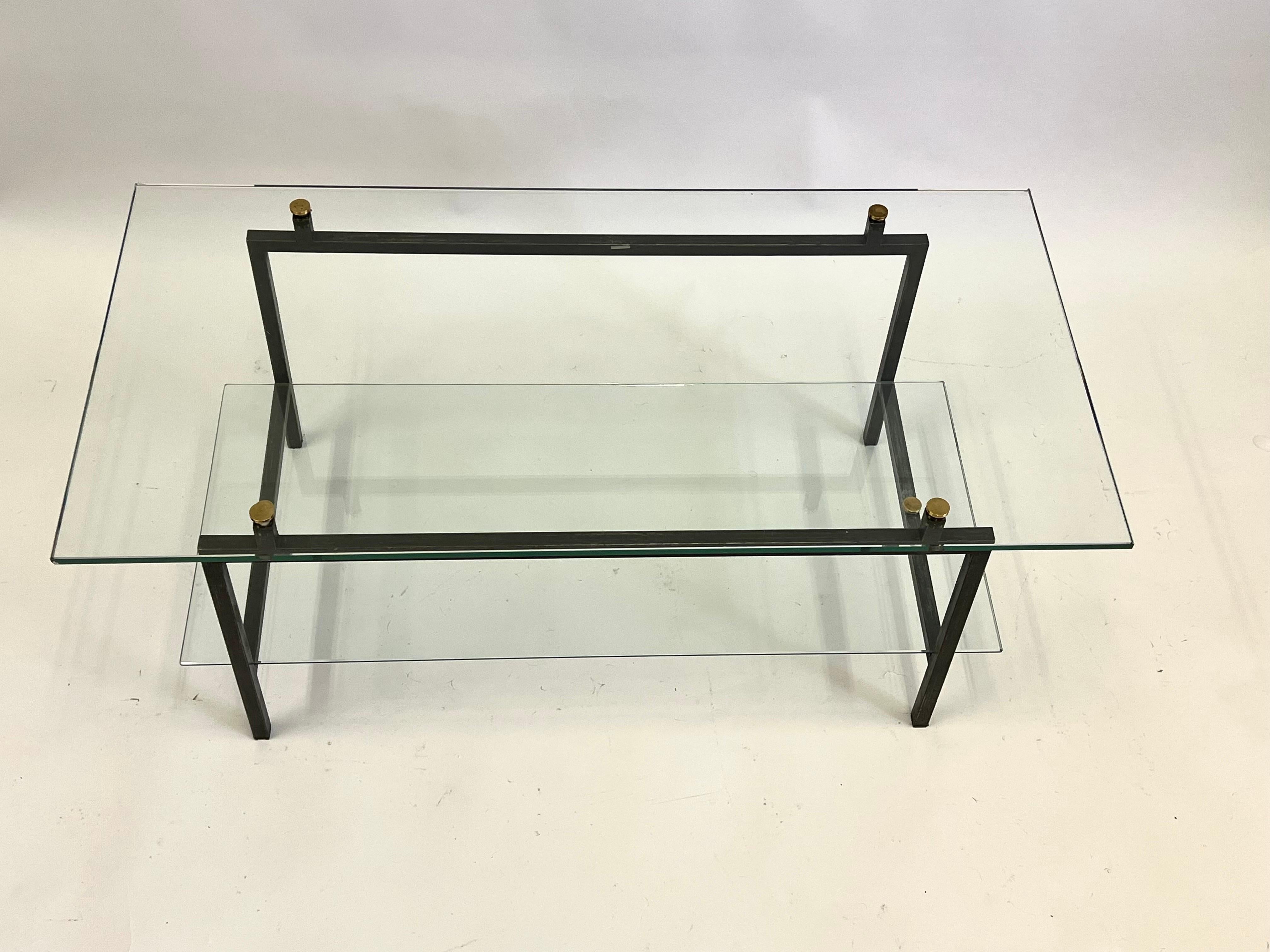 20th Century French Mid-Century Double Tier Steel & Glass Cocktail Table by Pierre Guariche For Sale