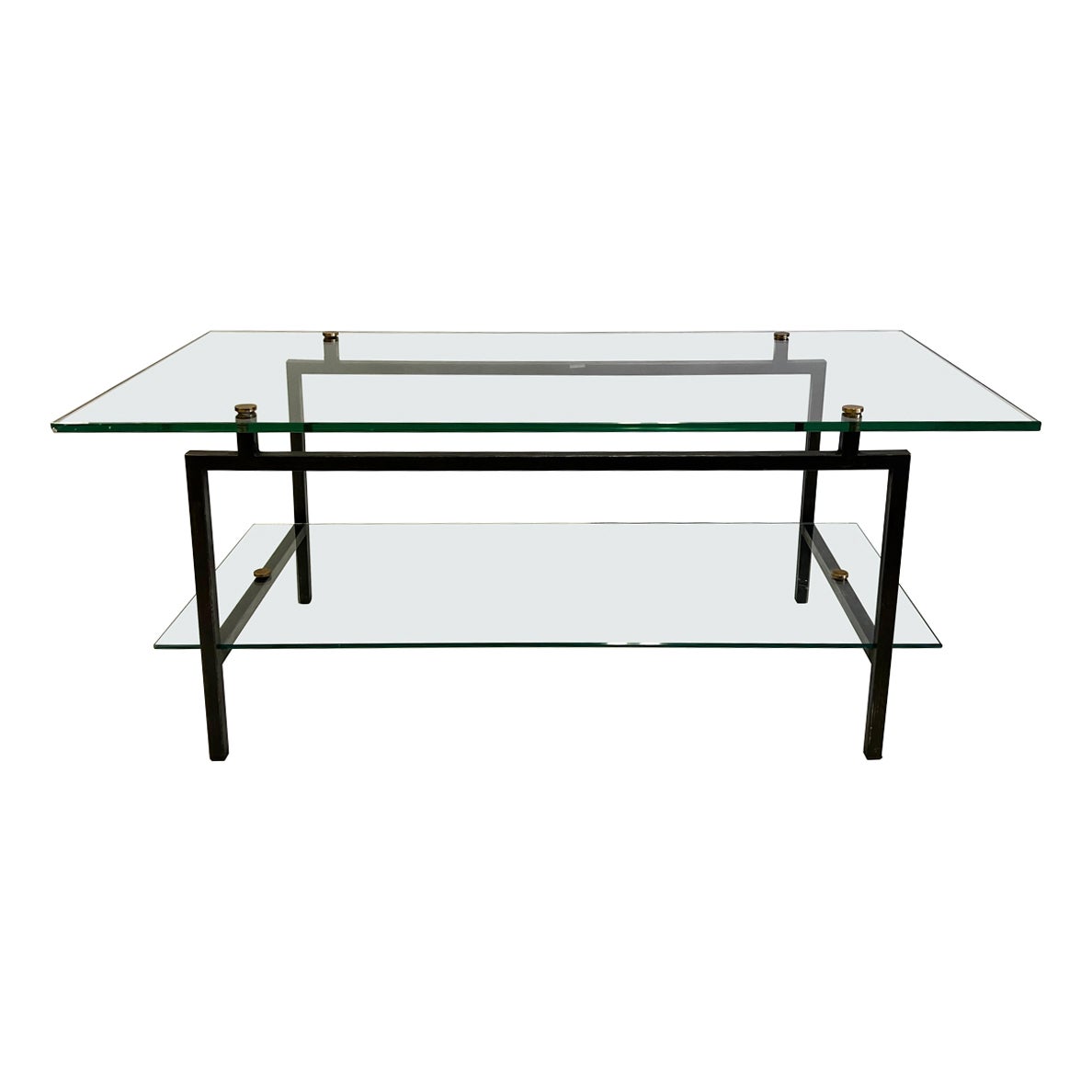 French Mid-Century Double Tier Steel & Glass Cocktail Table by Pierre Guariche