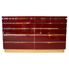French Mid-Century Dresser in Burgundy Red and Gold 1970s by Jean Claude Mahey