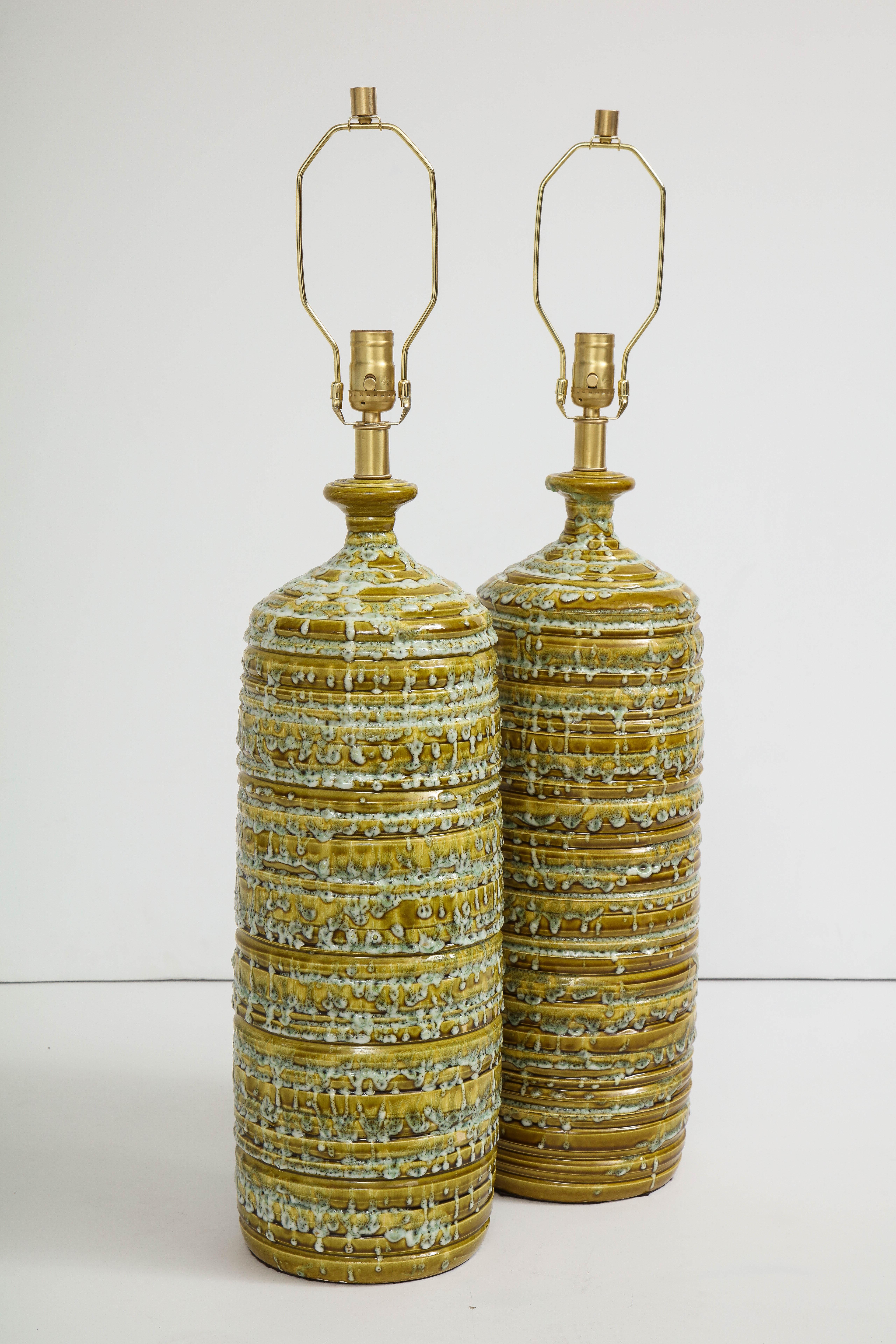 Glazed French Midcentury Drip Glaze Ceramic Lamps