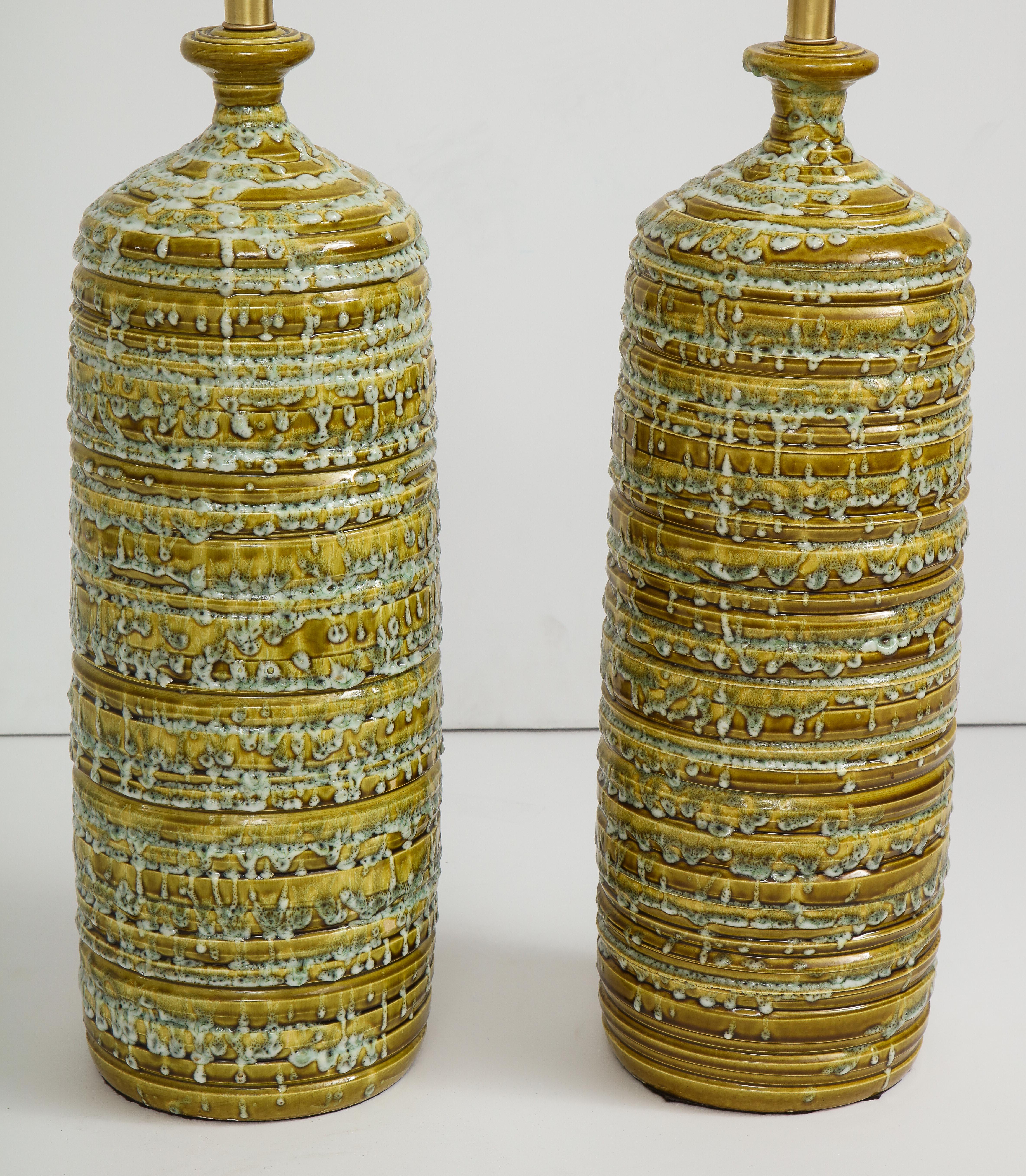 20th Century French Midcentury Drip Glaze Ceramic Lamps