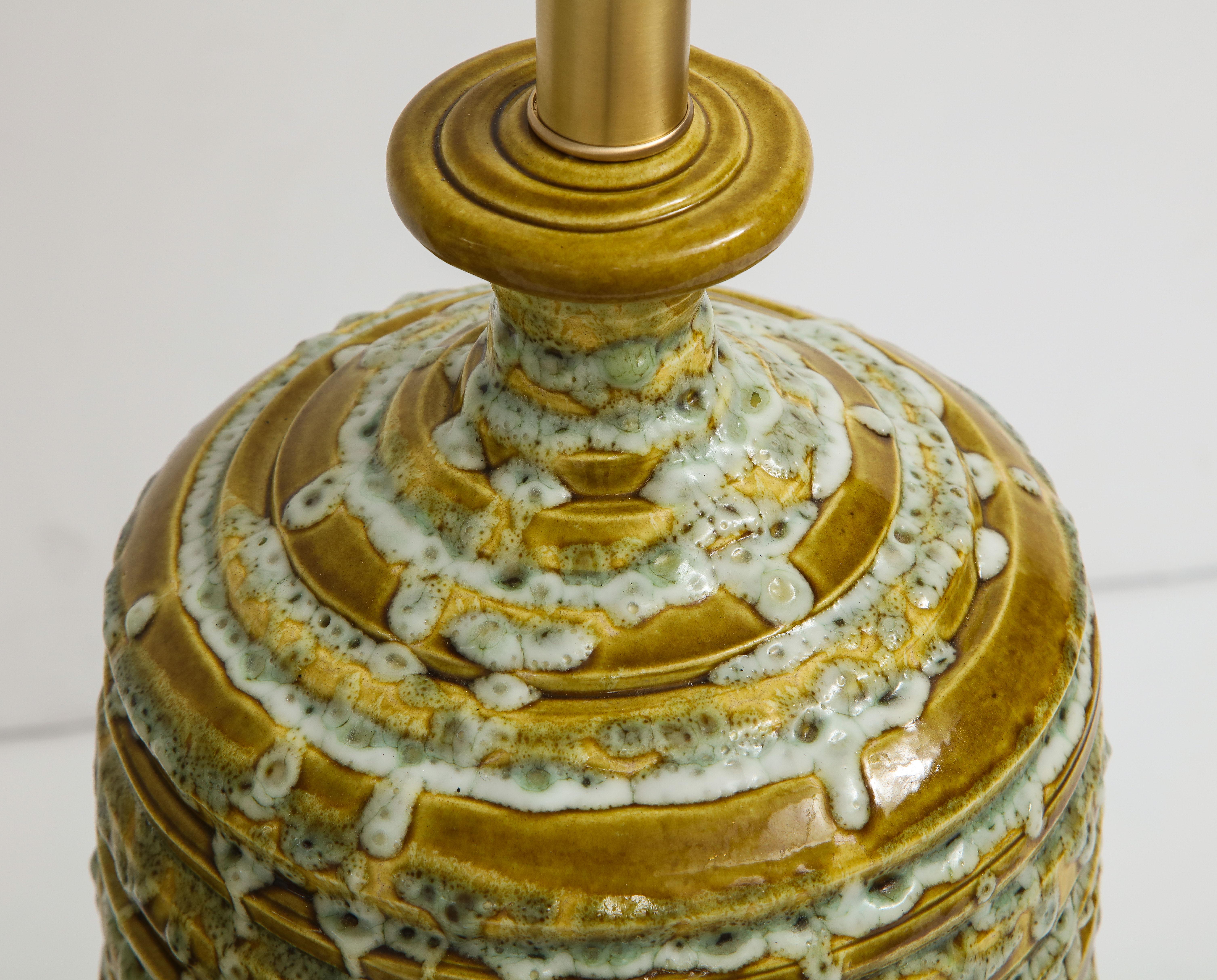 French Midcentury Drip Glaze Ceramic Lamps 1