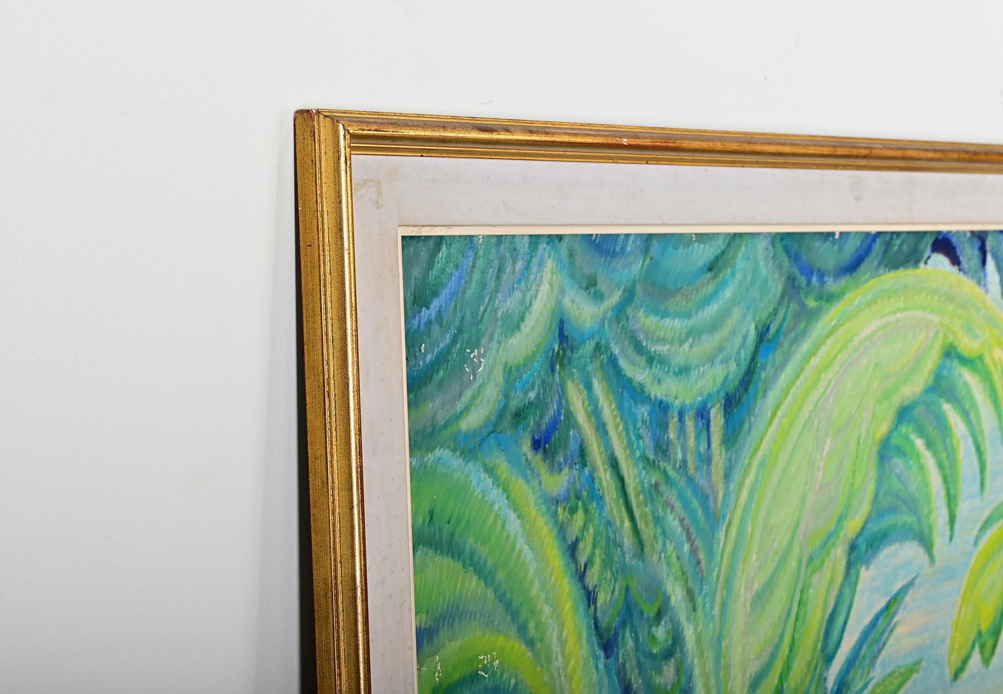 Französisch Mid Century Elektrische Landschaft Gemälde in vergoldeten Rahmen im Angebot 6