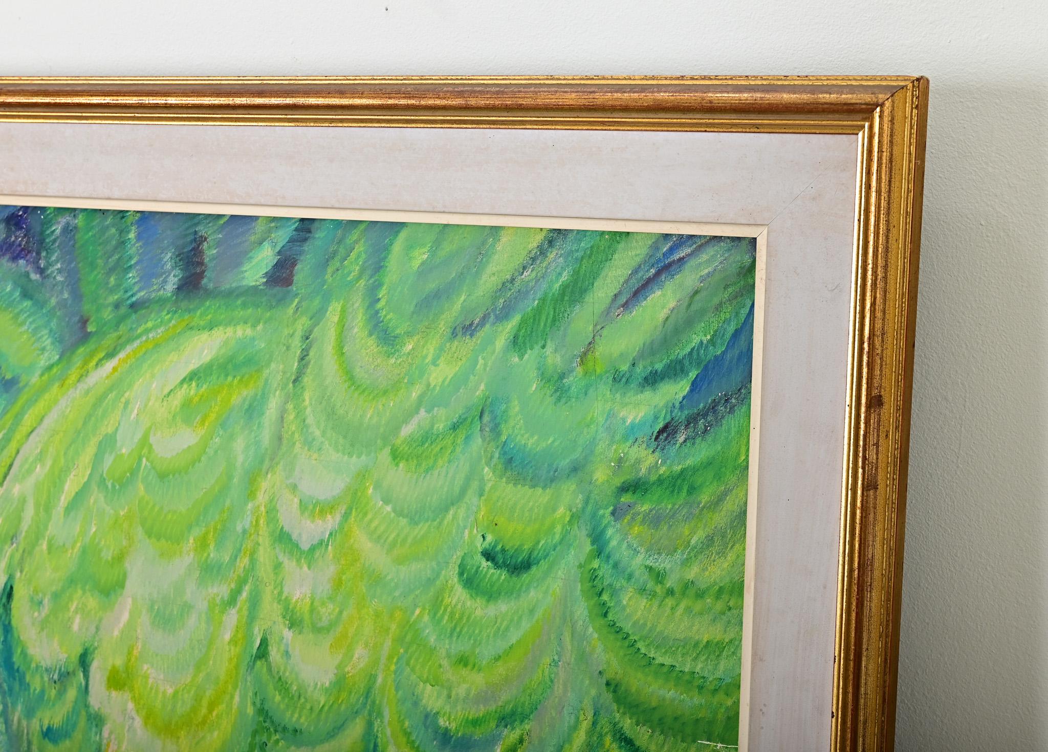 Französisch Mid Century Elektrische Landschaft Gemälde in vergoldeten Rahmen im Angebot 8