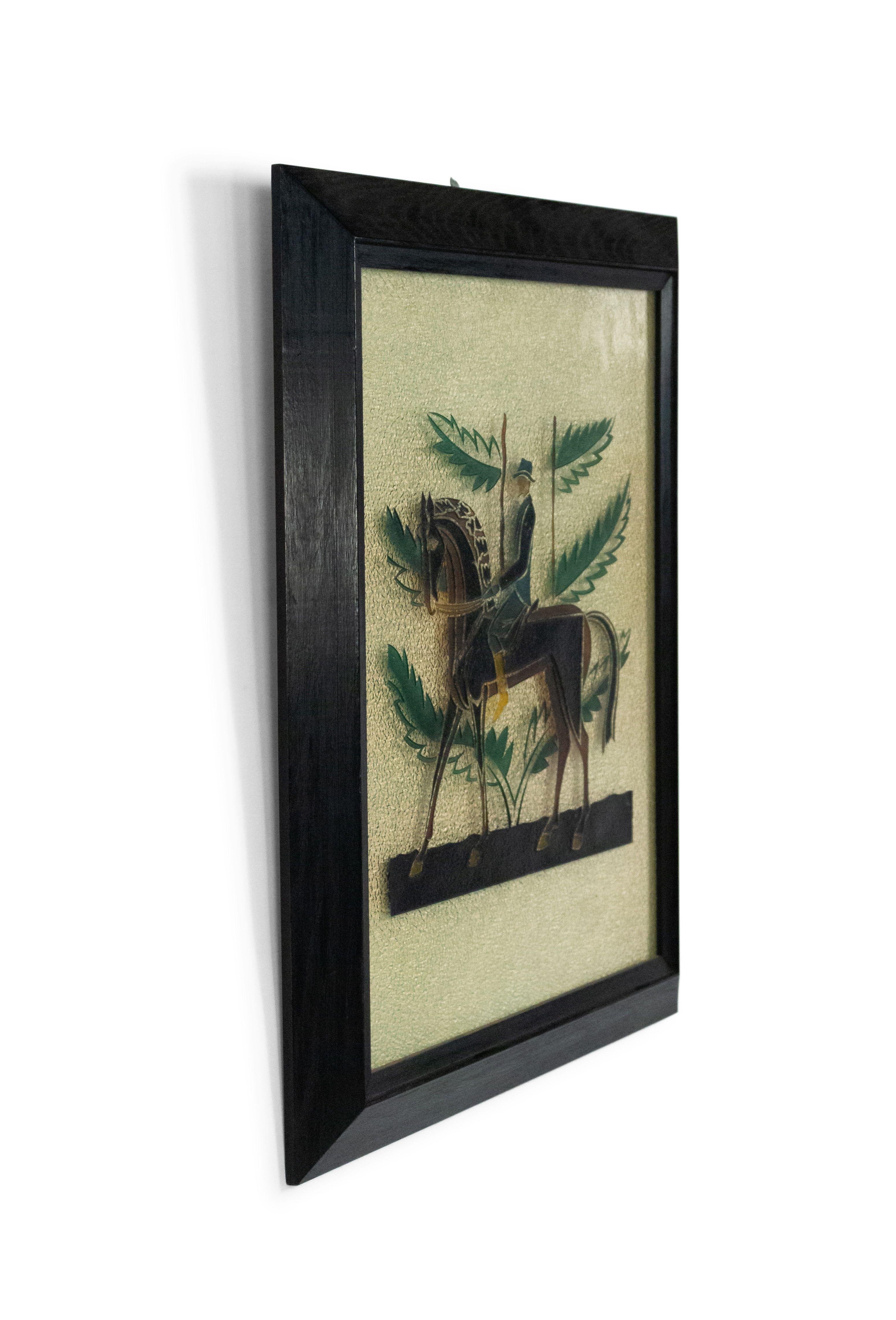 French Mid-Century Equestrian Glass Wall Plaque In Good Condition For Sale In Queens, NY
