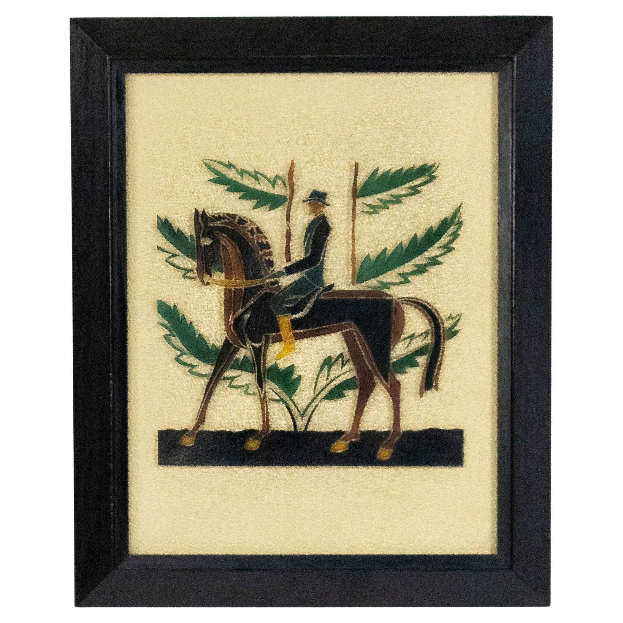 French Mid-Century Equestrian Glass Wall Plaque For Sale