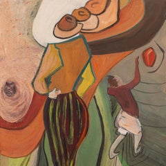 French Mid-Century Expressionist Gouache-Painting Green-Amber by Francois Villon