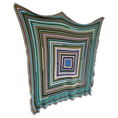 French Mid-Century Extra-Large Multicolor Square Crocheted Wall Art