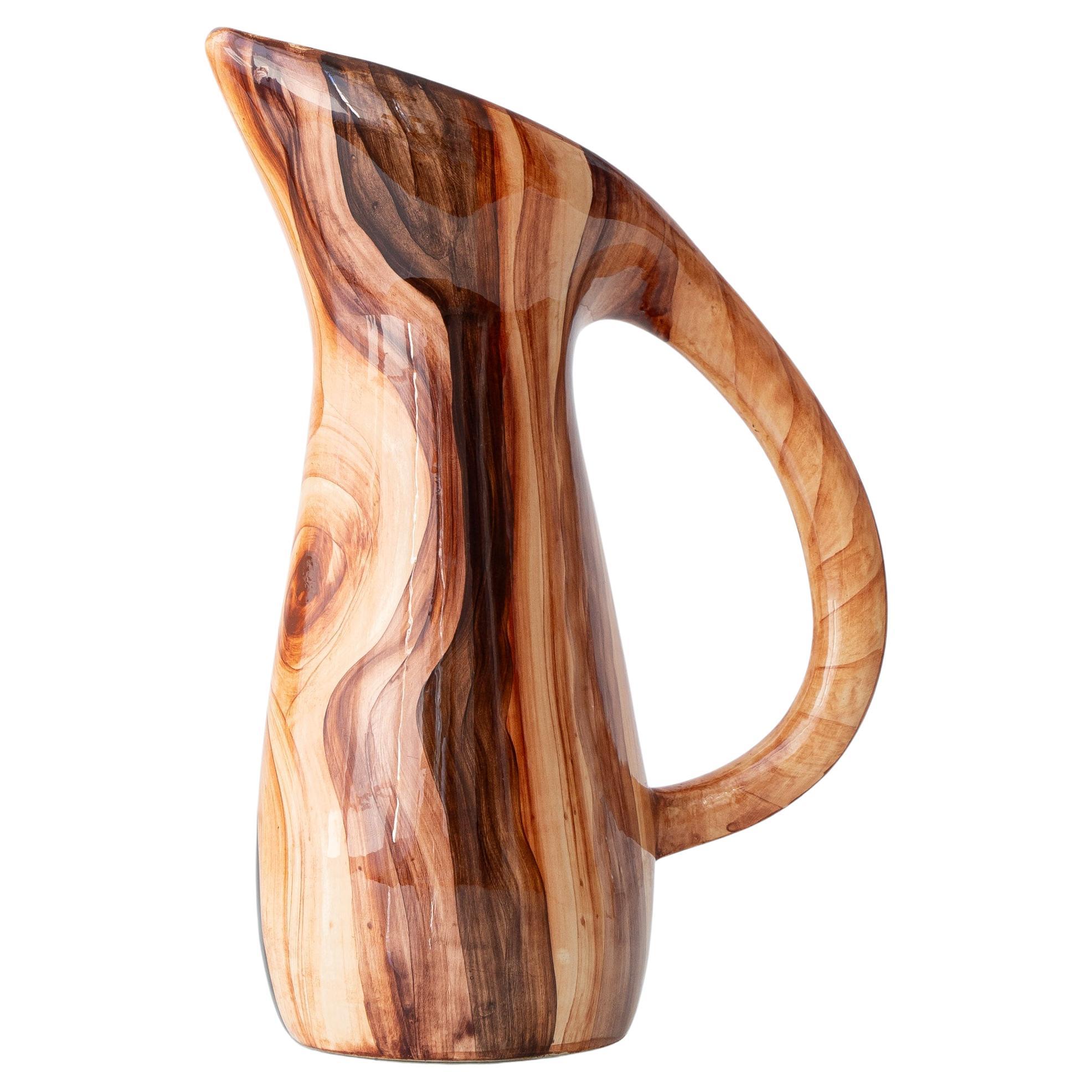 French Faux Bois Wood Ceramic Pitcher, Marseille, circa 1950
