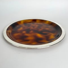 French Mid-Century Faux Tortoiseshell Tray with Silvered Rim, Riviera Style
