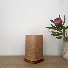 French Mid Century Floral Table Lamp with Oak Base