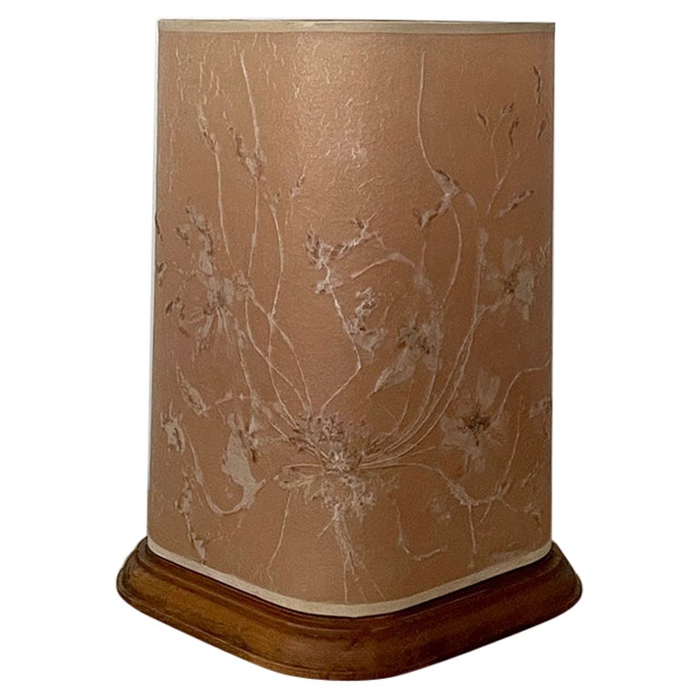 French Mid Century Floral Table Lamp with Oak Base For Sale