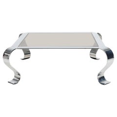 French Mid-Century Francois Monnet Chrome and Smoked Glass Low Coffee Table