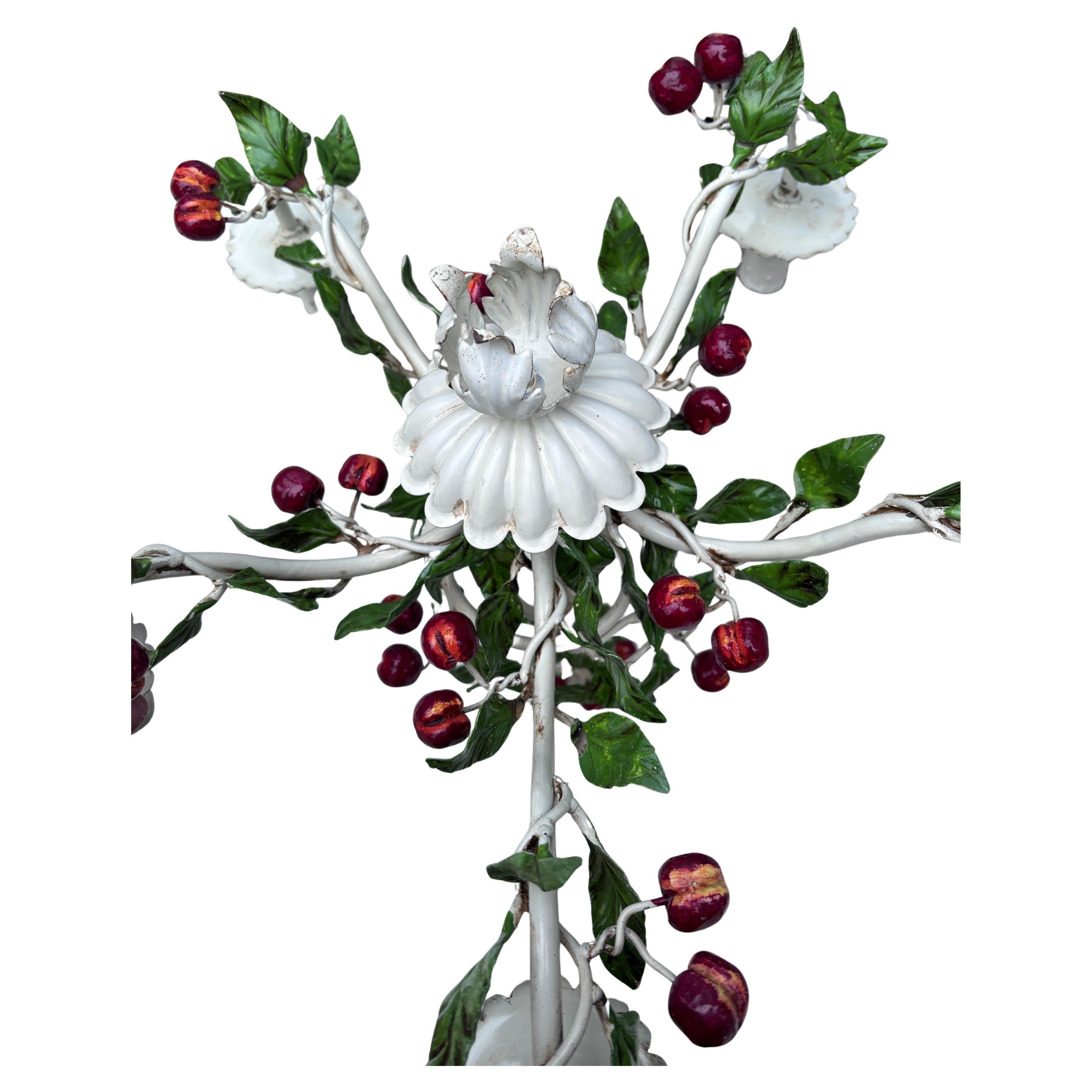 French Mid-Century French Cherries Tole Chandelier.