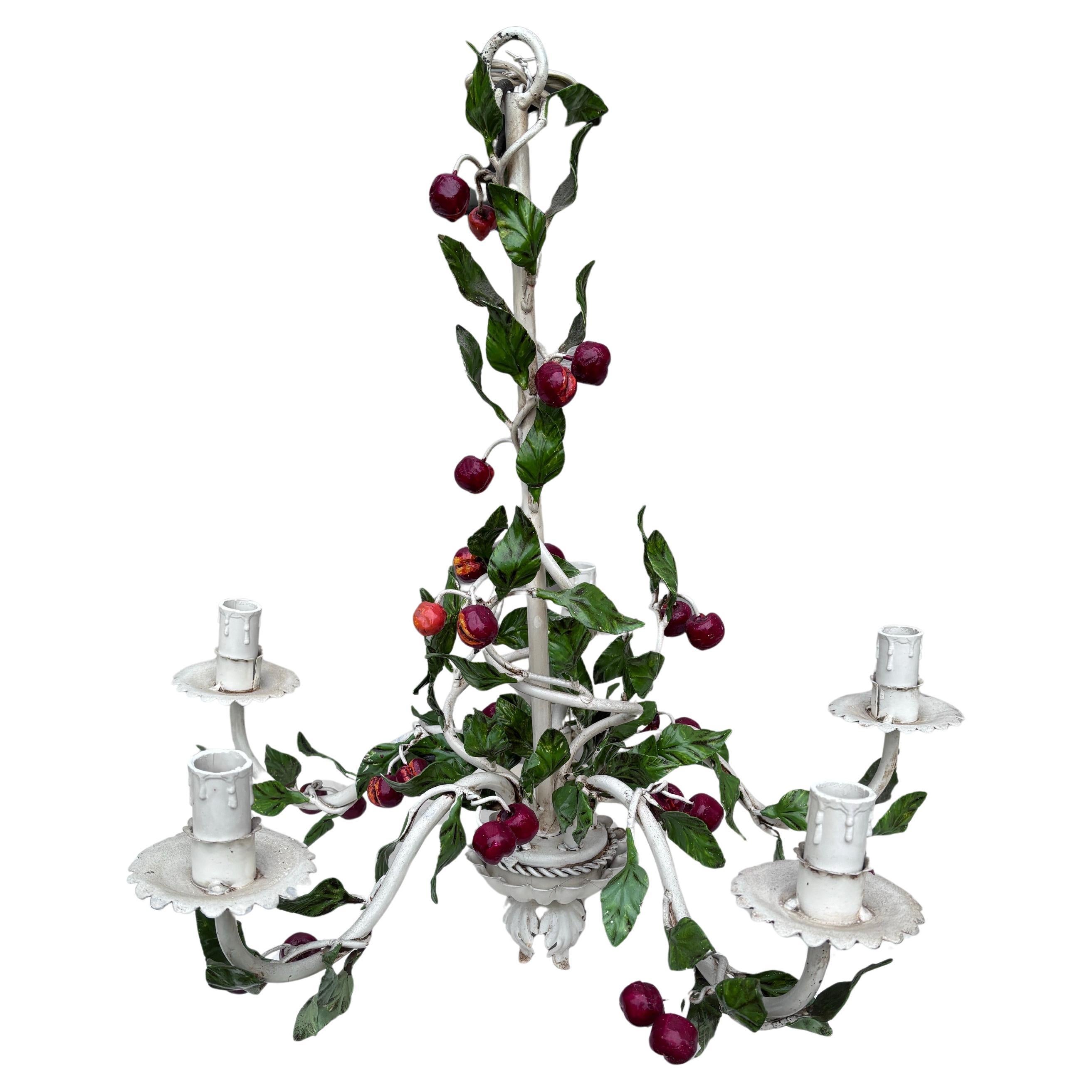 Mid-20th Century French Mid-Century French Cherries Tole Chandelier For Sale